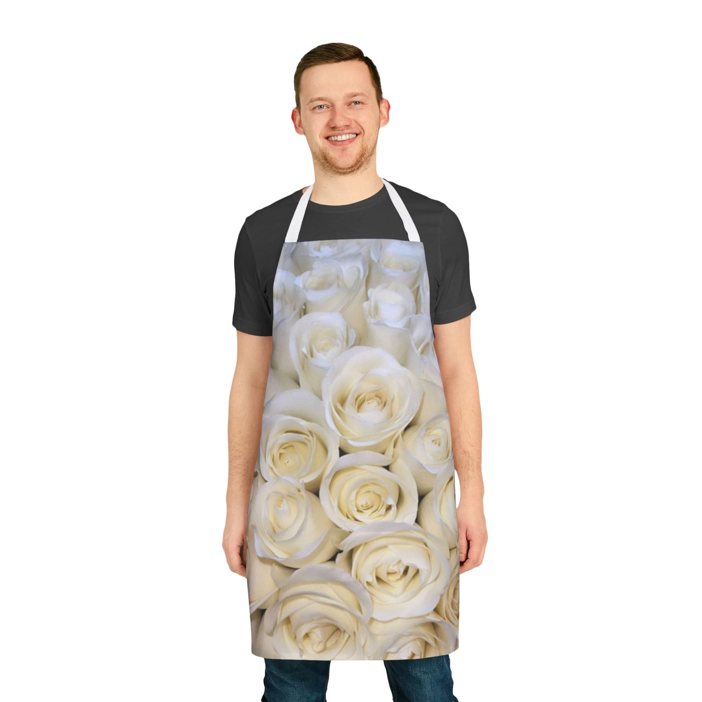 Cute Floral Apron – White Roses for Elegant Kitchen Style