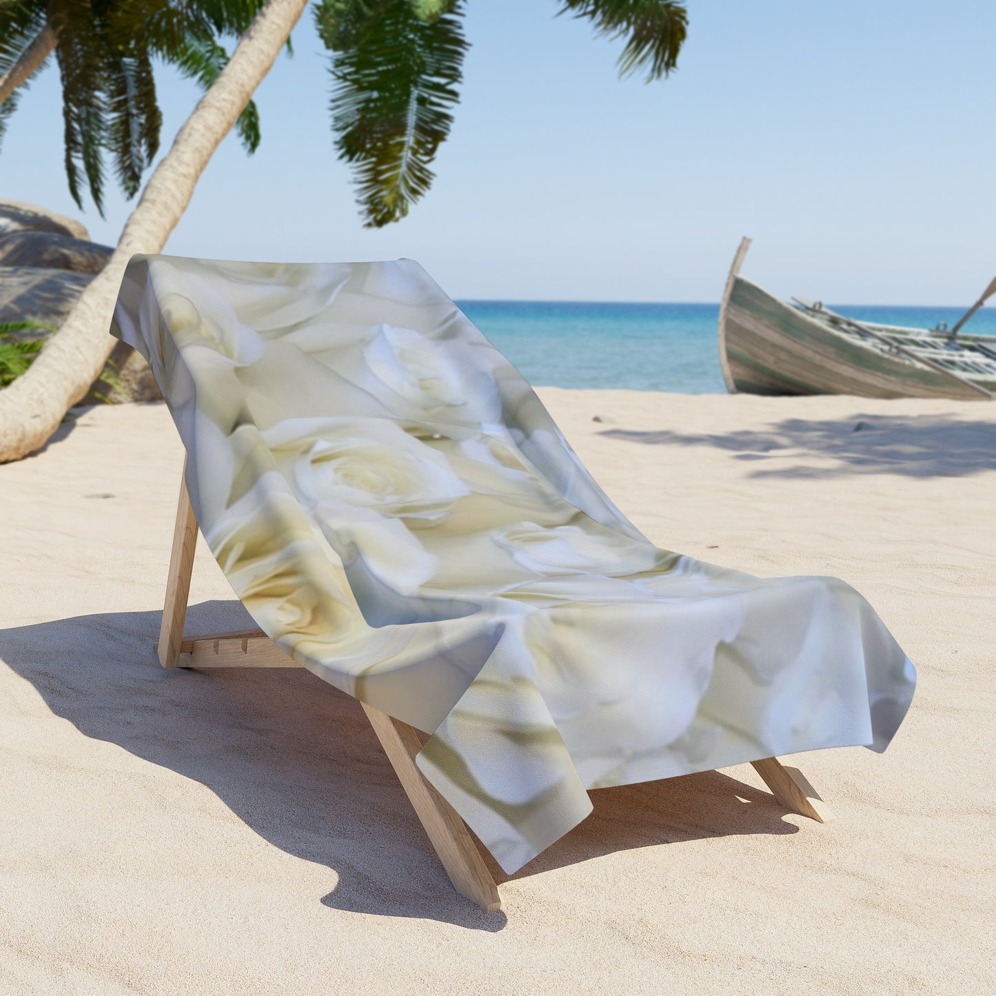 Floral Beach Soft Towel – White Roses