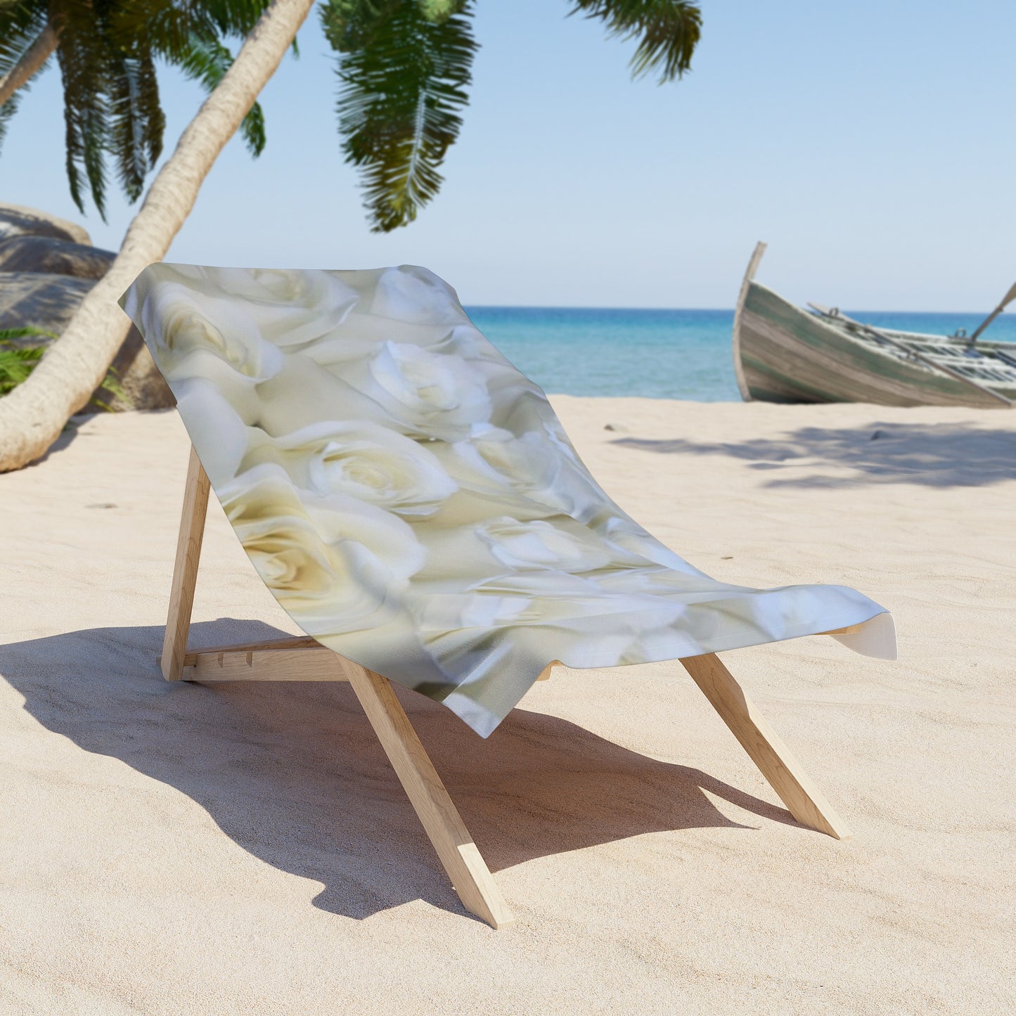 Floral Beach Soft Towel – White Roses