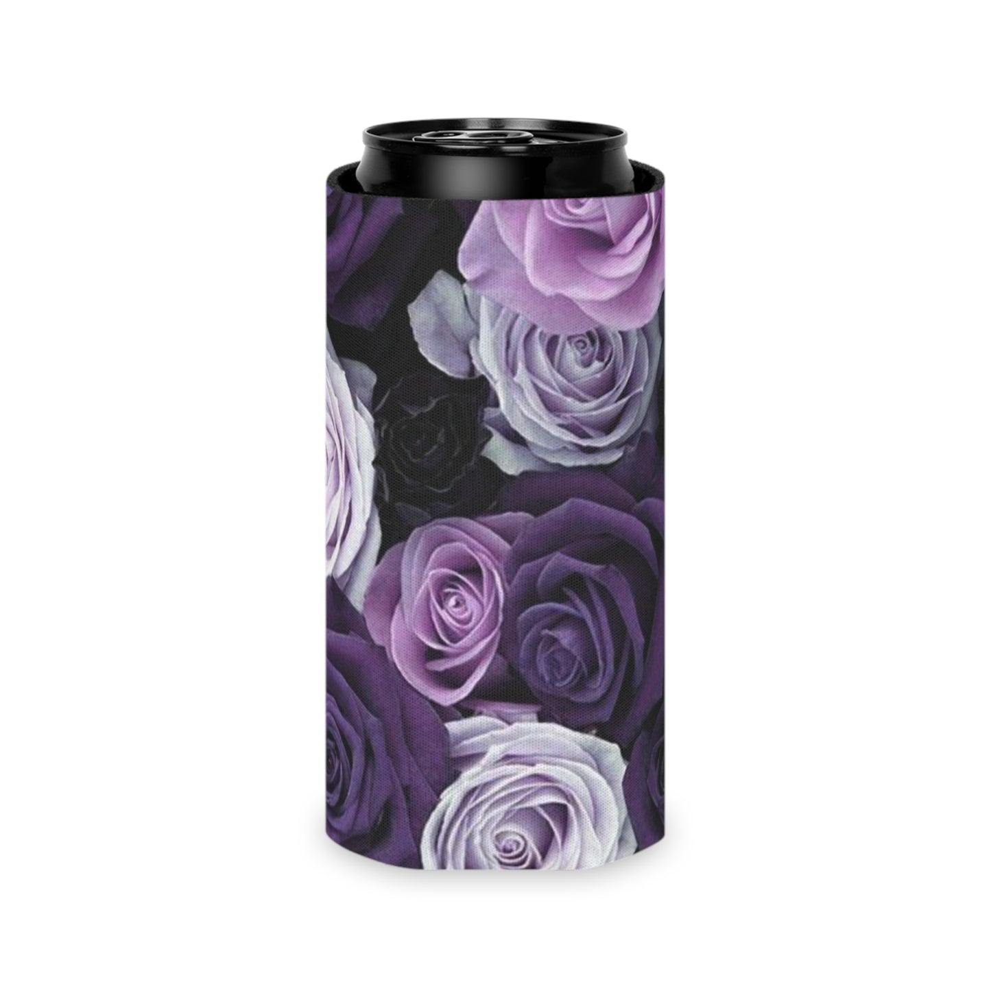 Floral Can Cooler - Purple Roses Design