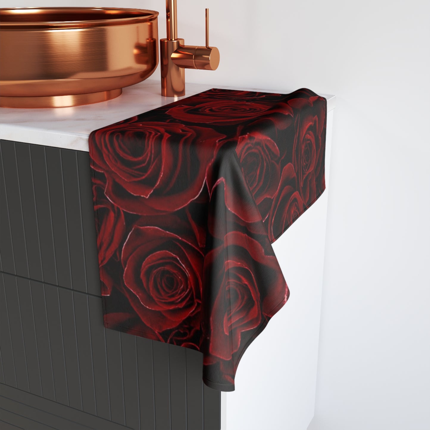 Floral Hand Towel – Red Roses Print