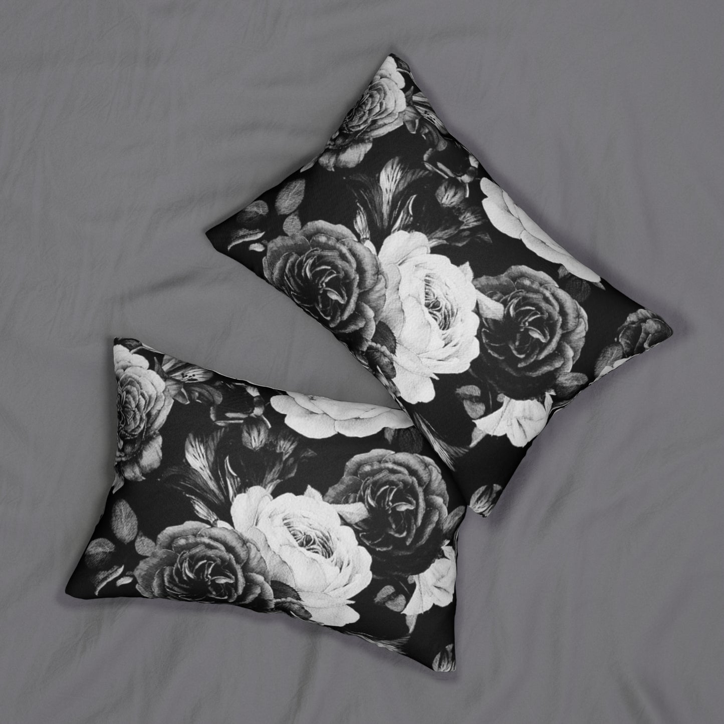 Floral Lumbar Pillow – Black & White Flower Design