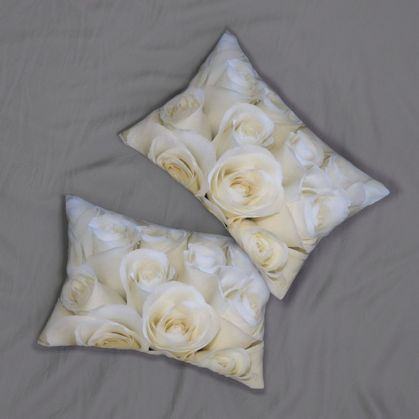 Floral Lumbar Pillow – White Roses Design
