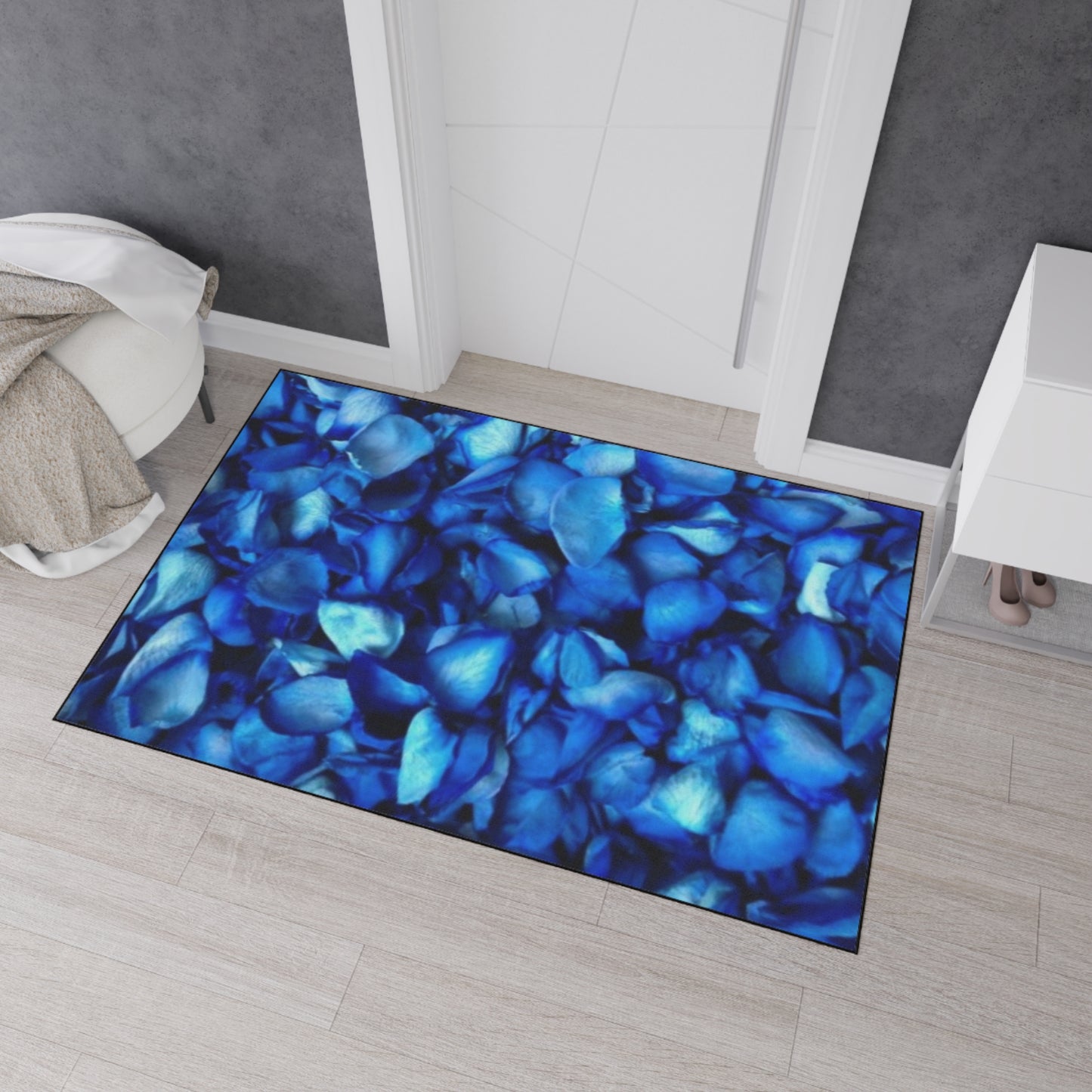 Heavy Duty Floral Floor Mat Blue Petals | Durable Non-Slip Rug