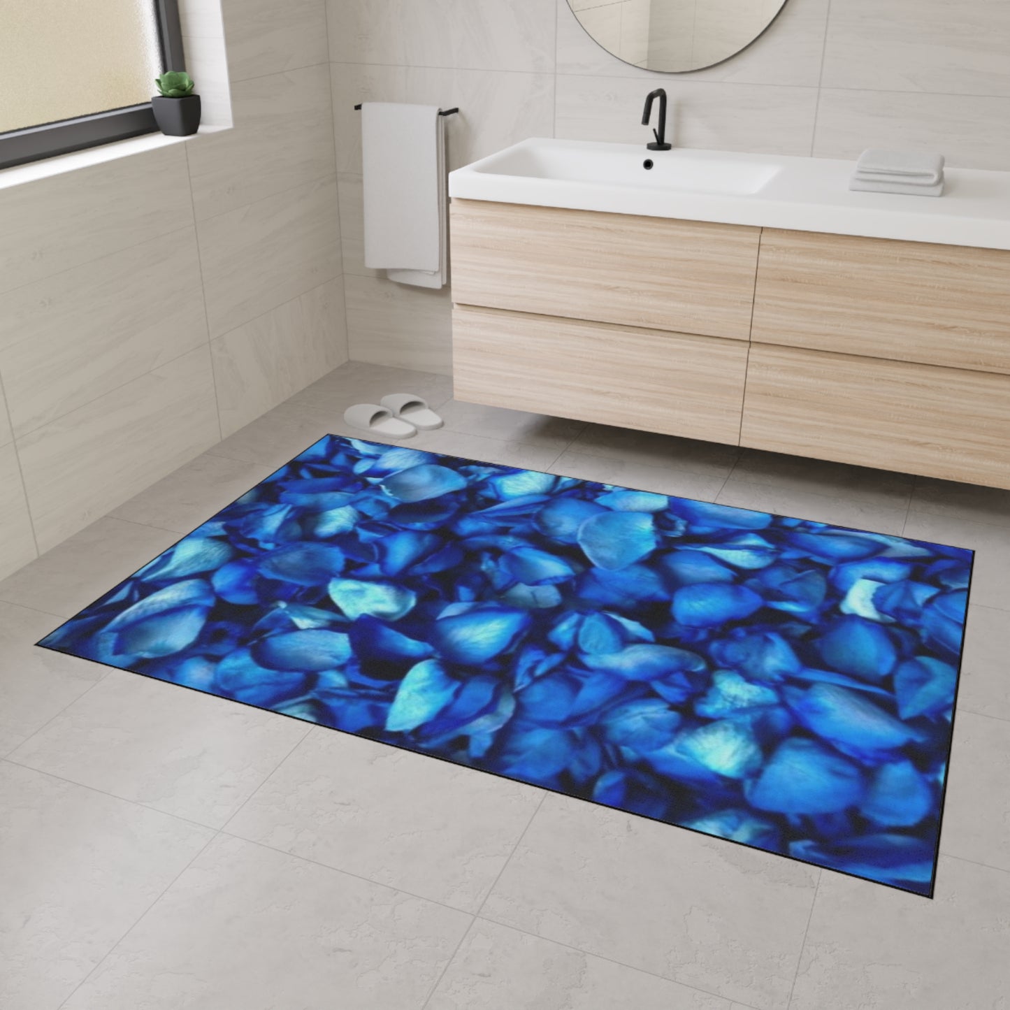 Heavy Duty Floral Floor Mat Blue Petals | Durable Non-Slip Rug