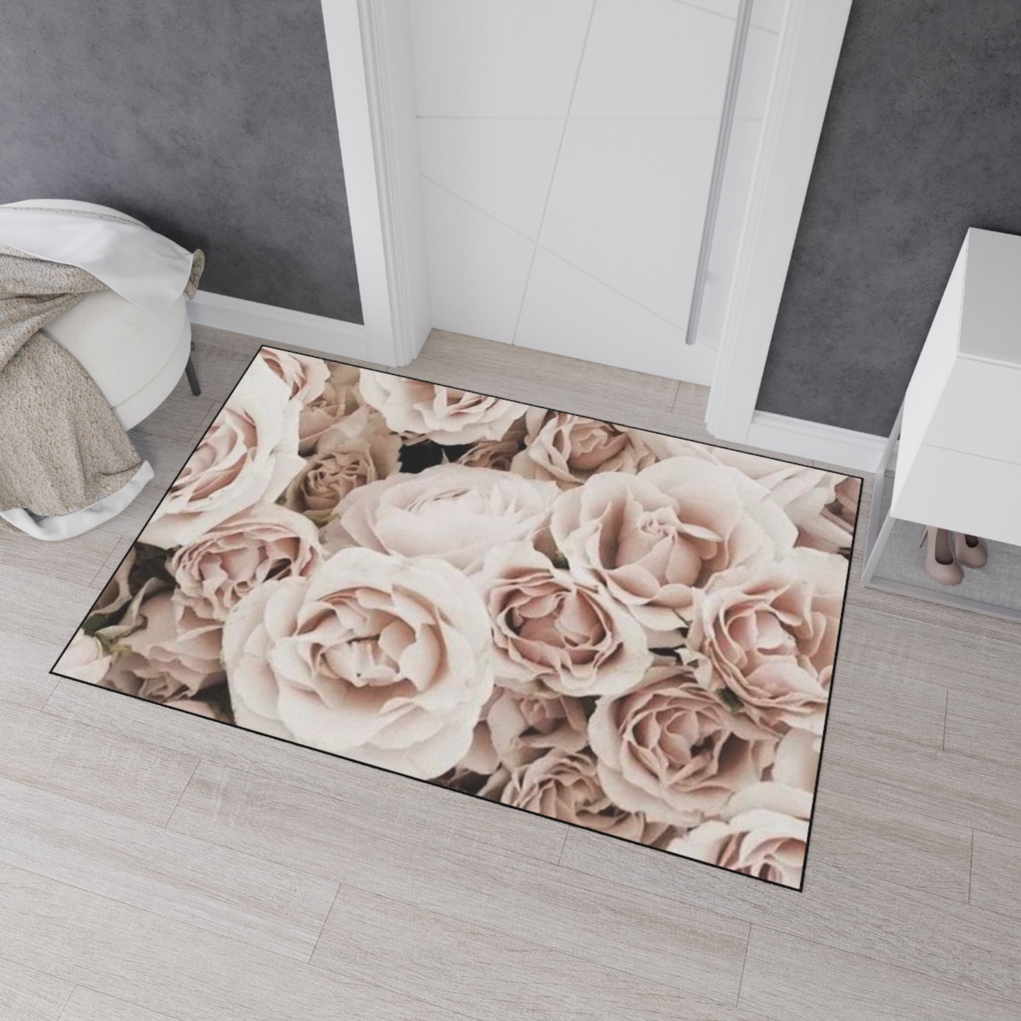 Heavy Duty Floral Floor Mat Light Pink | Non-Slip Decorative Rug