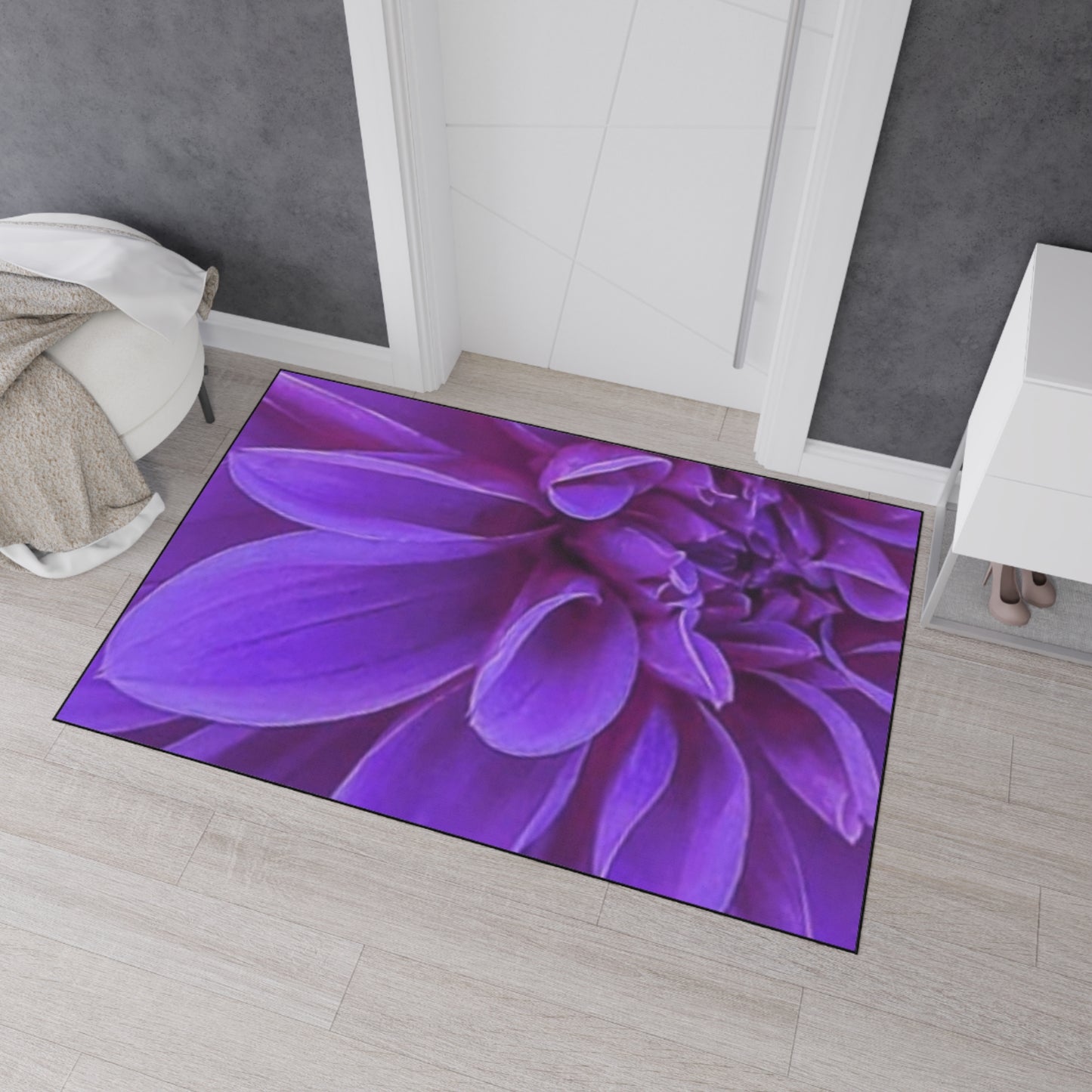 Heavy Duty Floral Floor Mat Purple Dahlia | Non-Slip Durable Rug