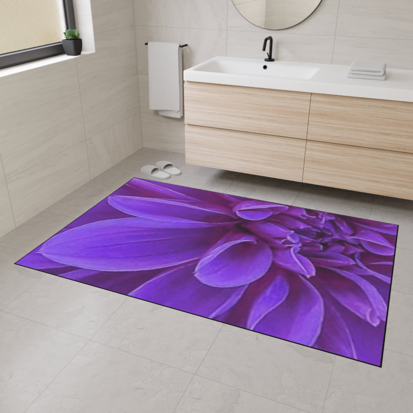 Heavy Duty Floral Floor Mat Purple Dahlia | Non-Slip Durable Rug