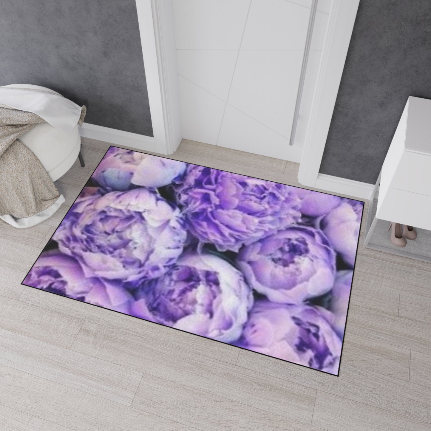 Heavy Duty Floral Floor Mat Purple Peony | Durable Home Accent