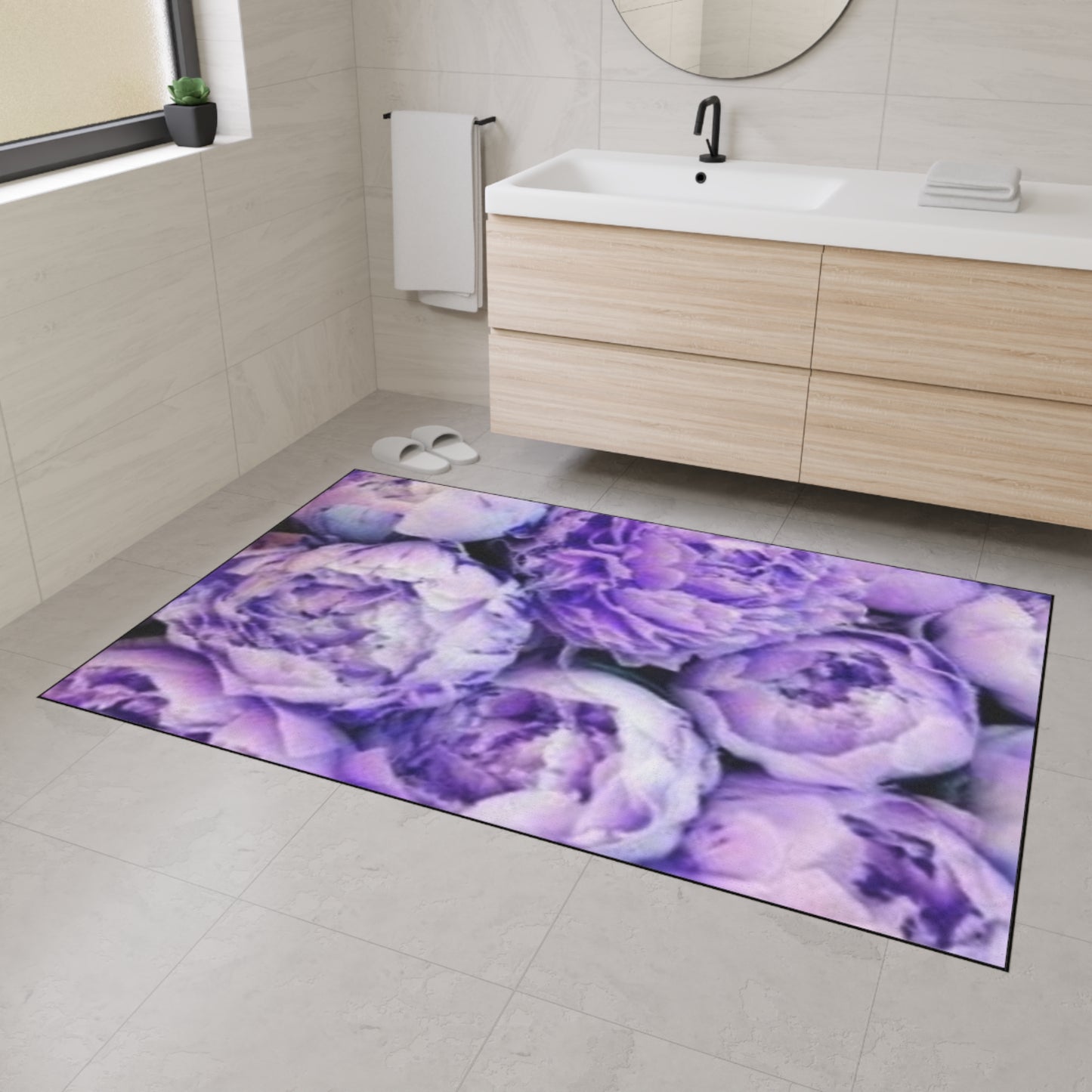 Heavy Duty Floral Floor Mat Purple Peony | Durable Home Accent