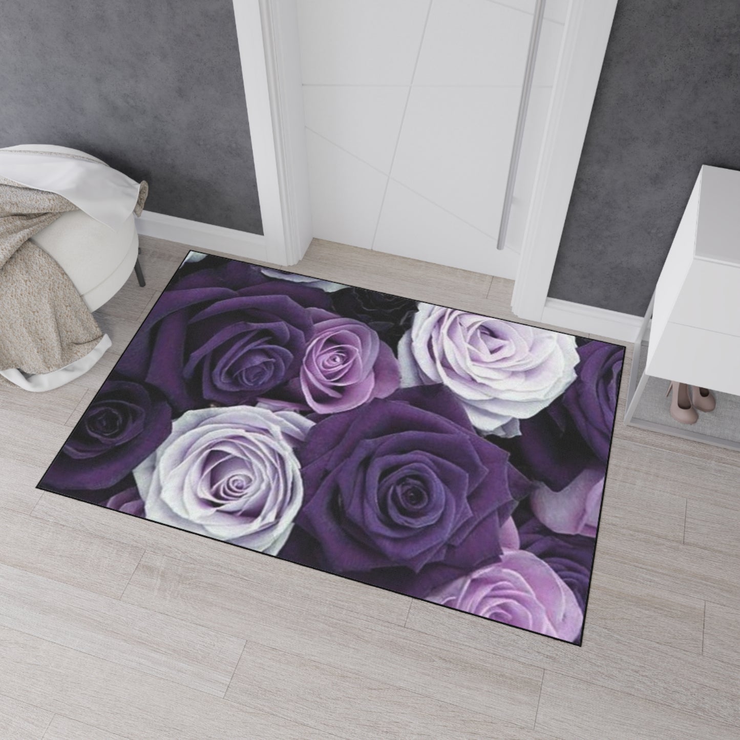 Heavy Duty Floral Floor Mat Purple Roses | Stylish Durable Rug