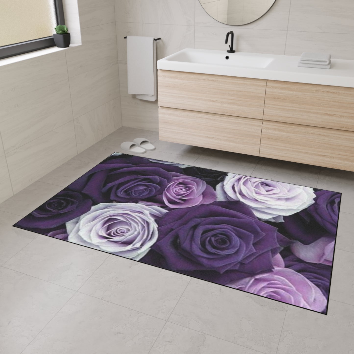 Heavy Duty Floral Floor Mat Purple Roses | Stylish Durable Rug