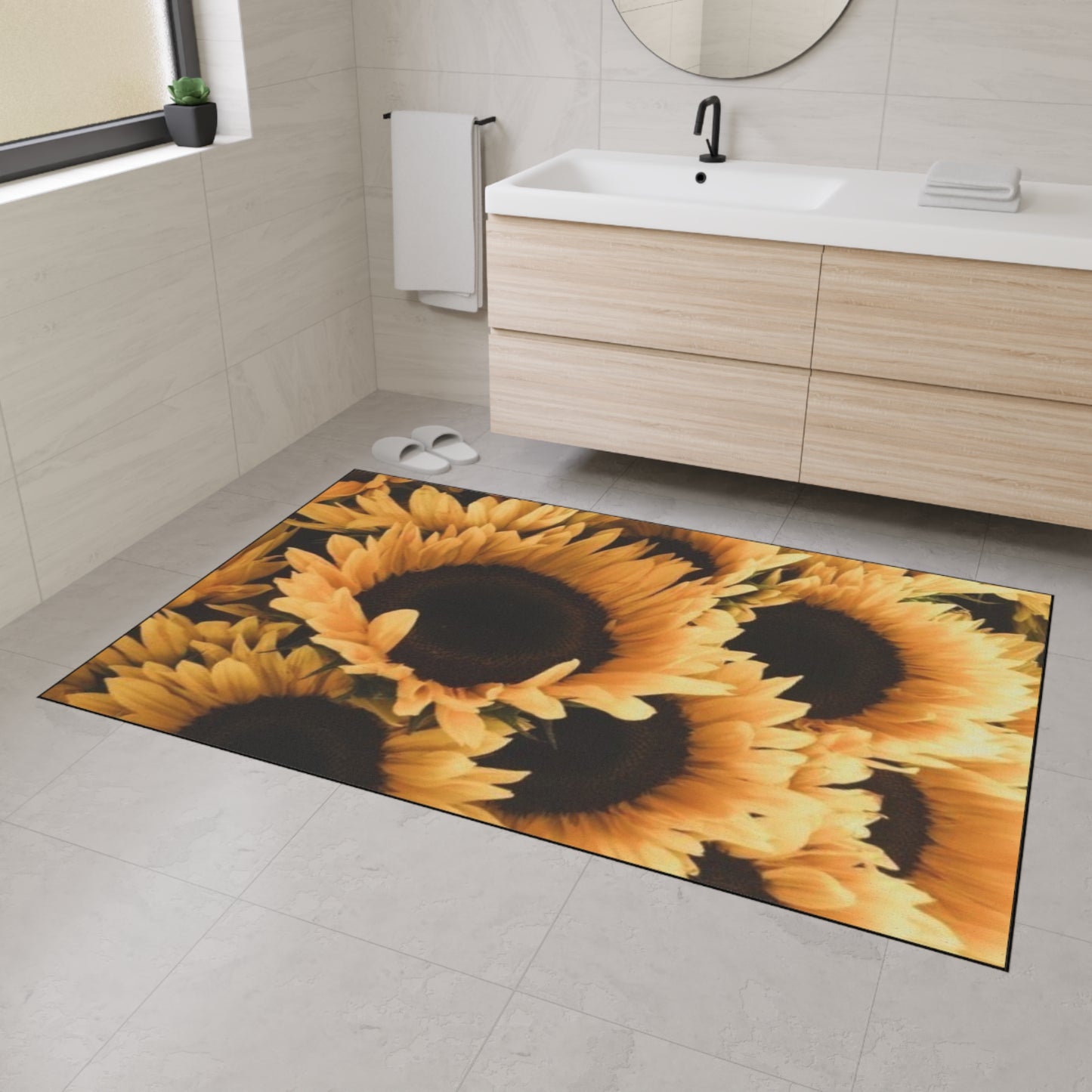 Heavy Duty Floral Floor Mat Sunflower Design | Durable & Non-Slip