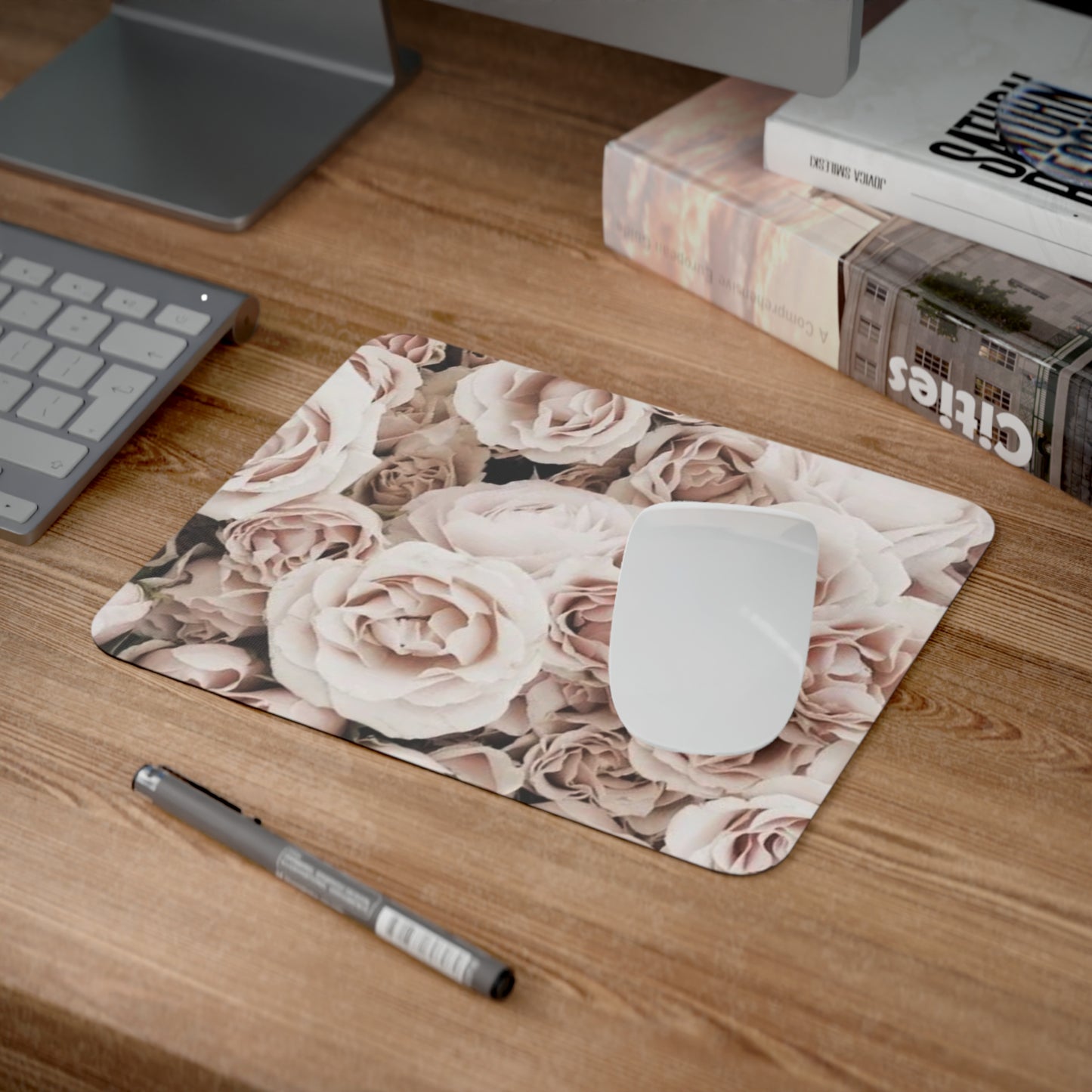 Light Pink Floral Desk Mouse Pad – Soft & Sweet Floral Desk Addition