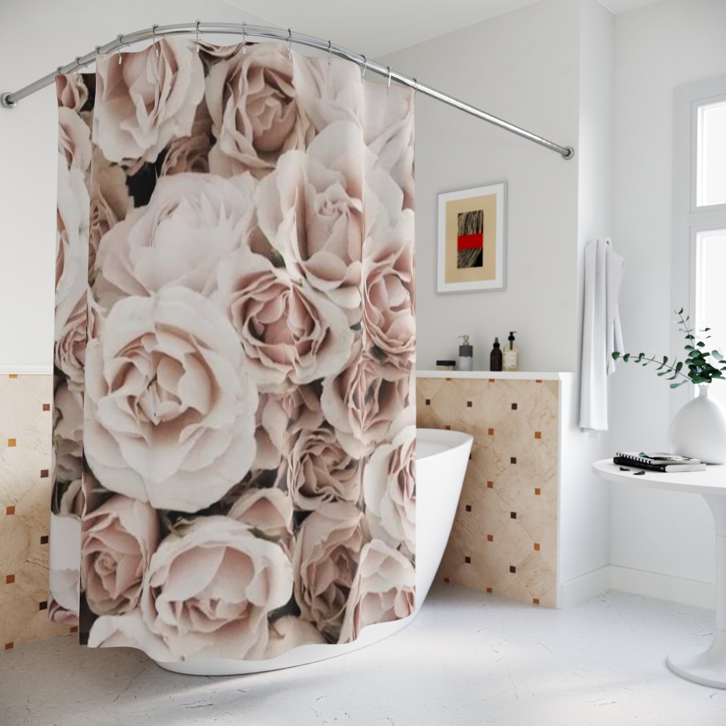 Light Pink Roses Floral Shower Curtain for Soft Bathroom Style