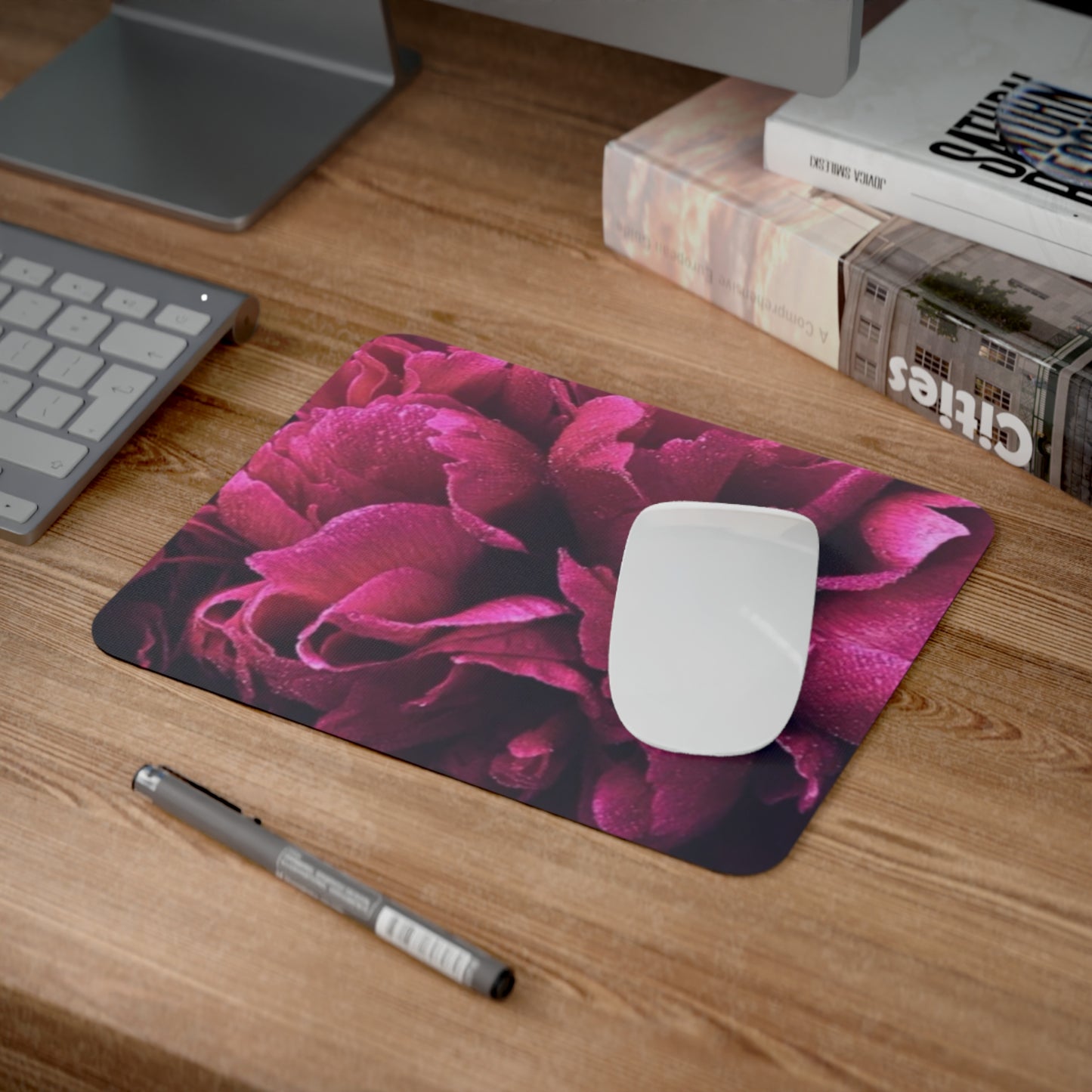 Magenta Floral Desk Mouse Pad – Stylish Floral Office Desk Accessory