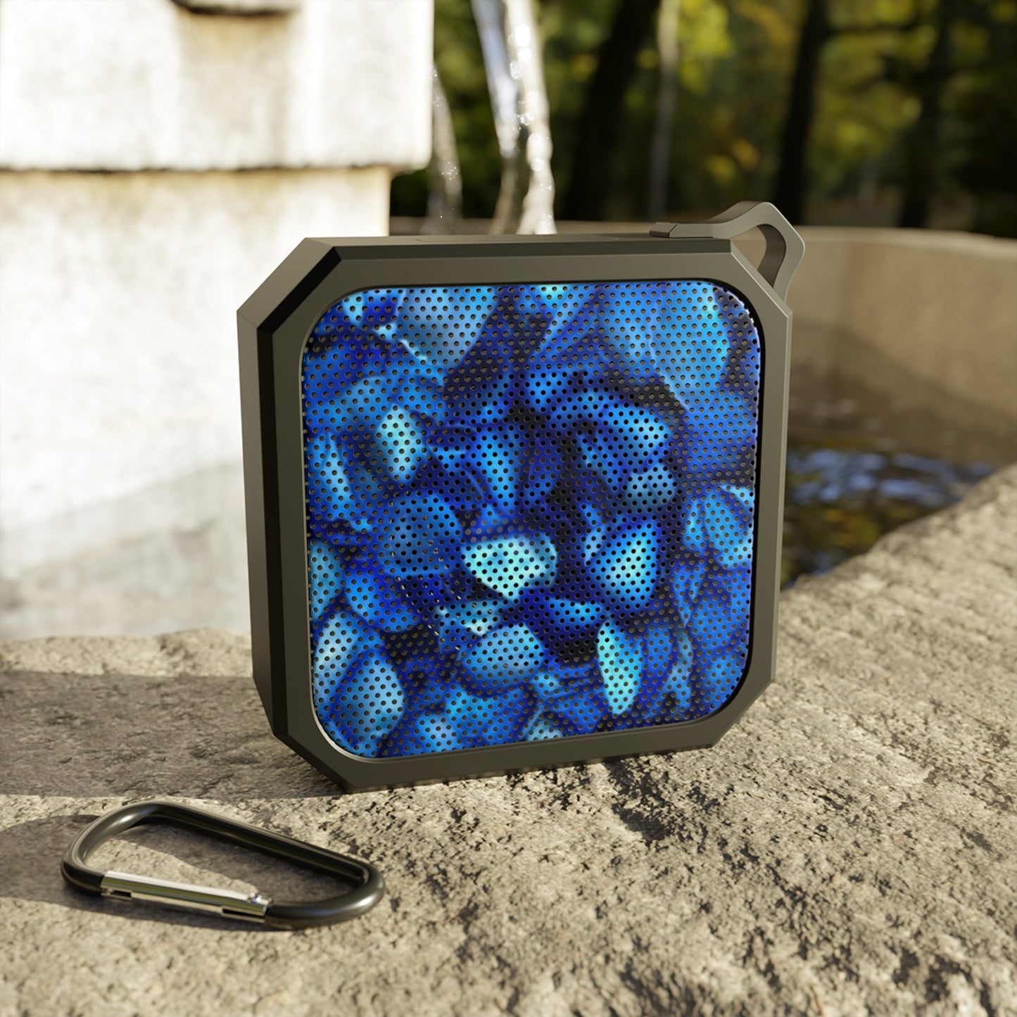 Outdoor Bluetooth Speaker – Blue Petals Floral Print, Compact & Rugged