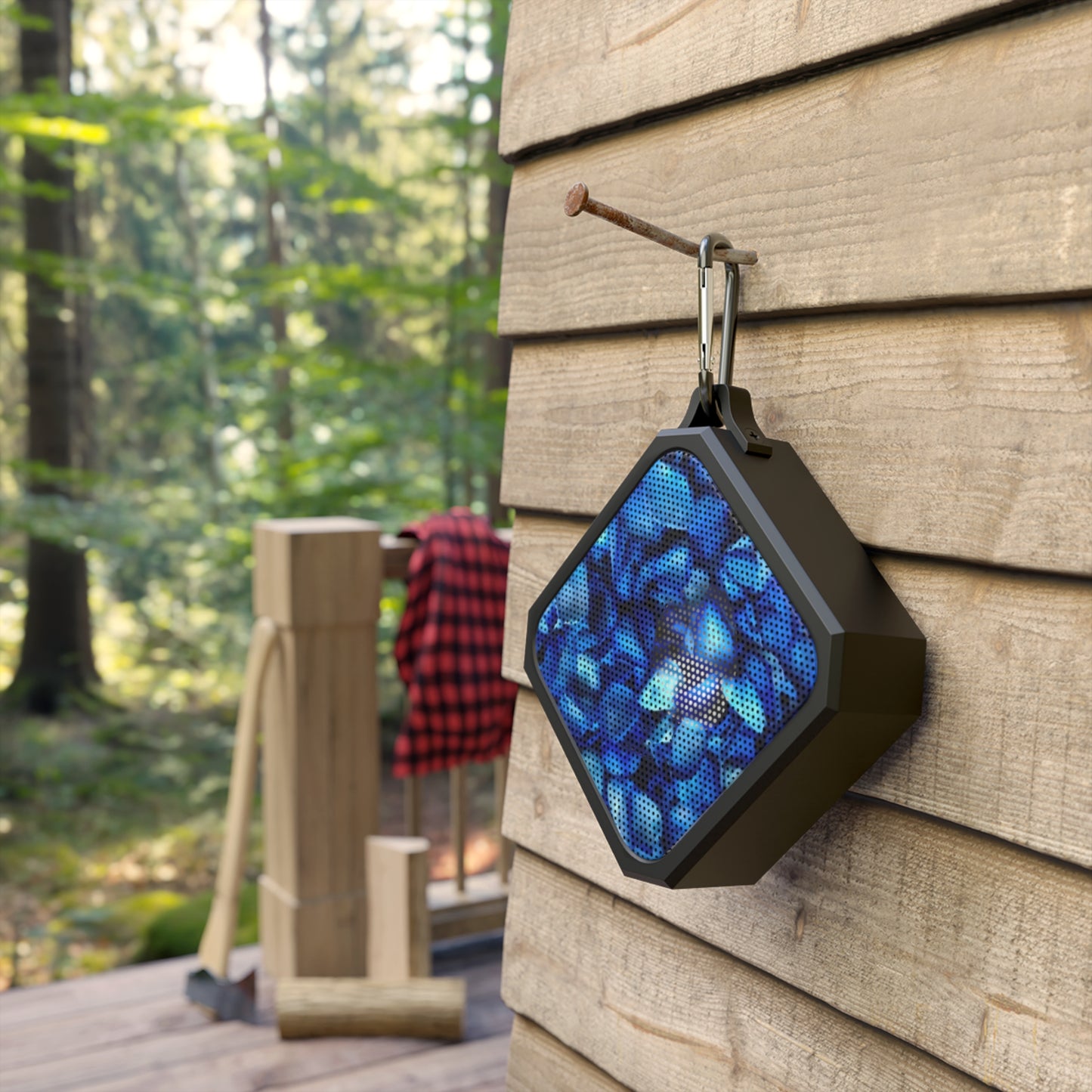 Outdoor Bluetooth Speaker – Blue Petals Floral Print, Compact & Rugged
