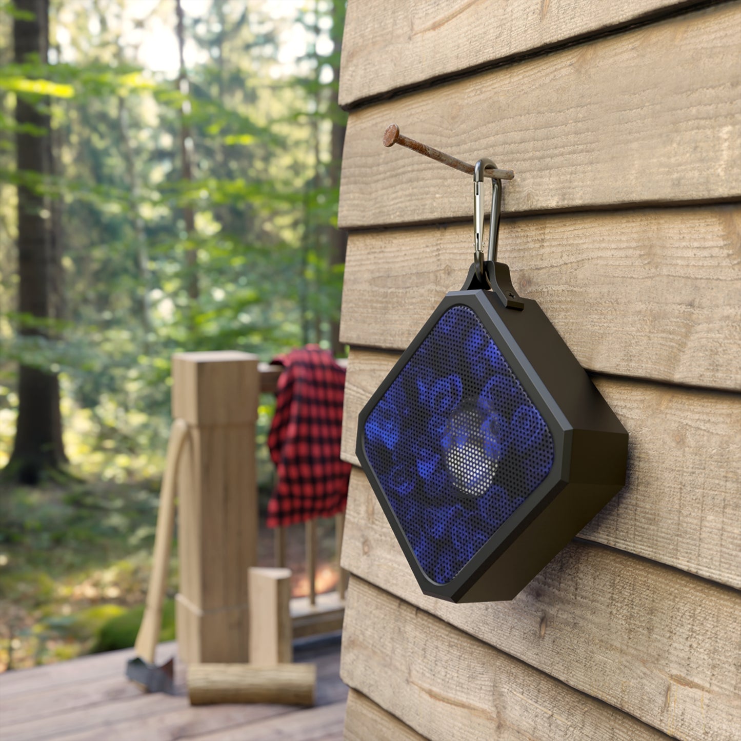 Outdoor Bluetooth Speaker – Dark Blue Roses Print, Waterproof & Sleek