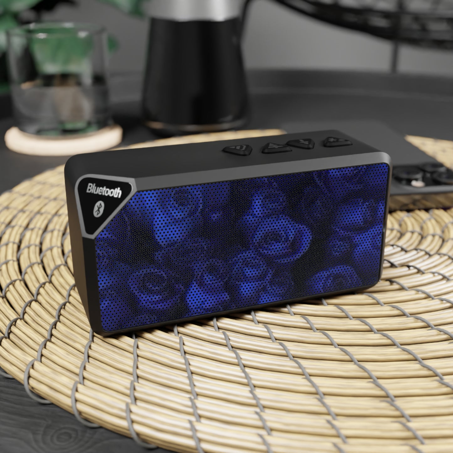 Portable Floral Bluetooth Speaker – Dark Blue Roses Design