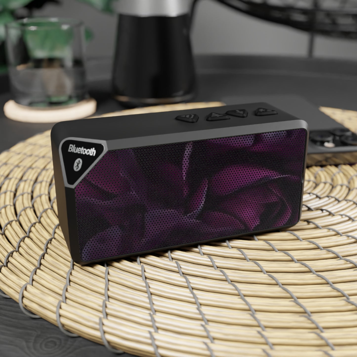 Portable Floral Bluetooth Speaker – Dark Purple Floral Design