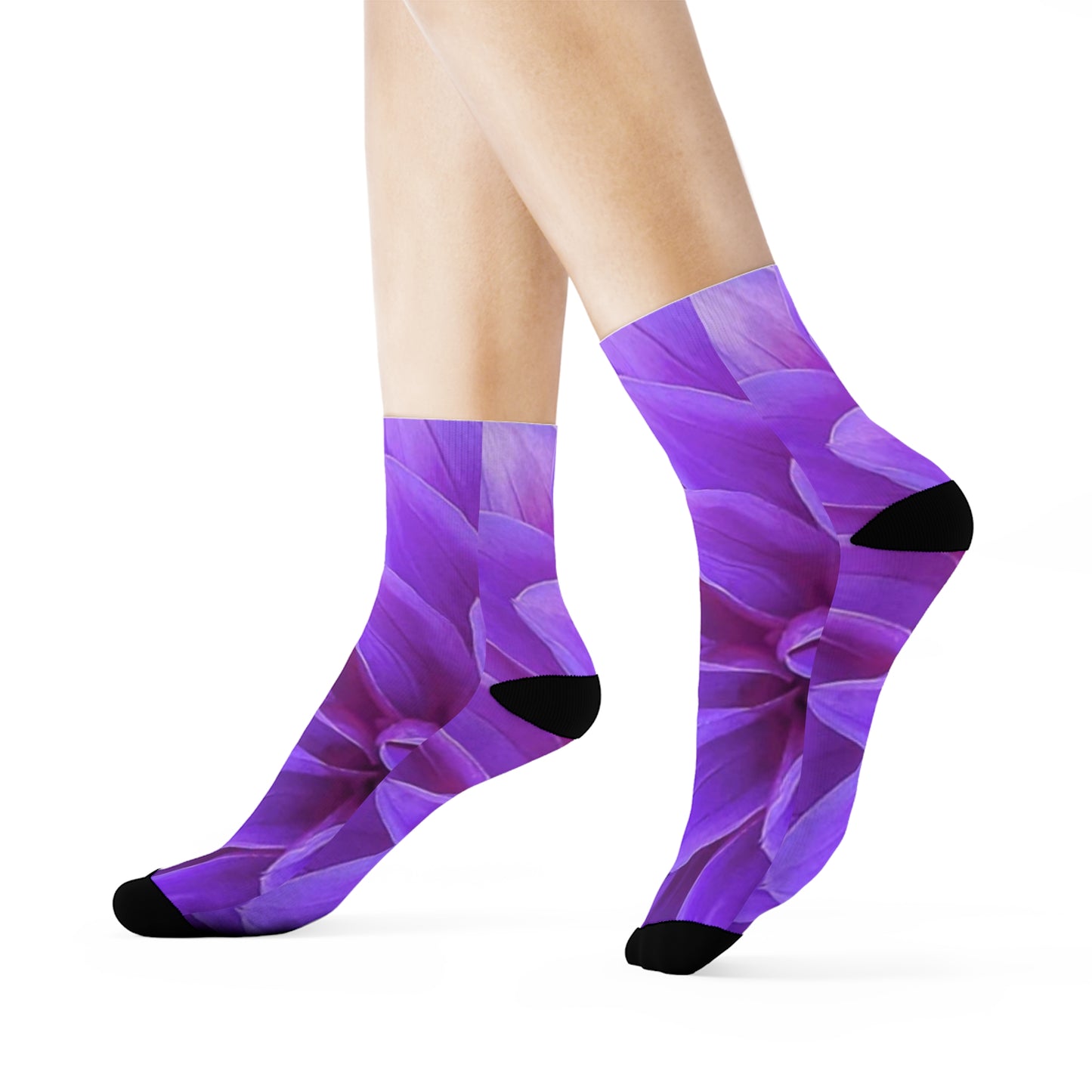 Purple Dahlia Floral Crew Socks – Soft & Stylish