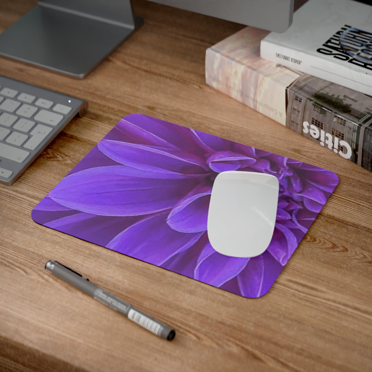 Purple Dahlia Floral Desk Mouse Pad – Floral Desk Decor for Daily Use