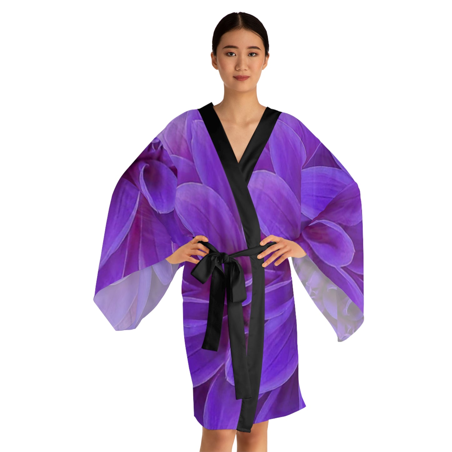Purple Dahlia Floral Japanese Style Kimono Robe