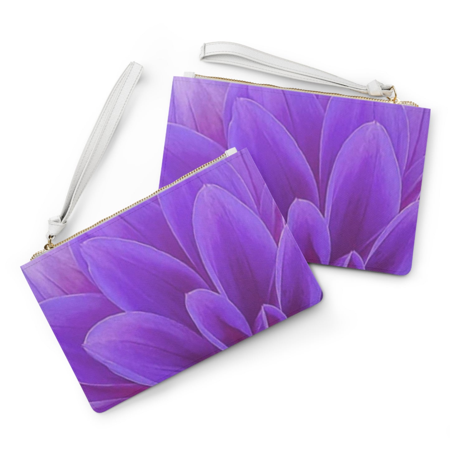 Purple Dahlia Floral Leather Clutch Bag for Women