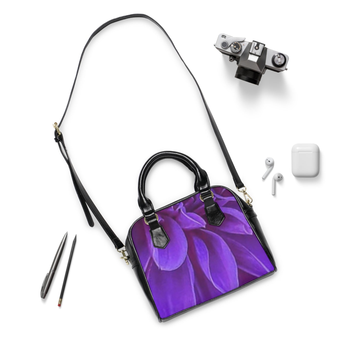 Purple Dahlia Floral Shoulder Handbag – Soft & Feminine