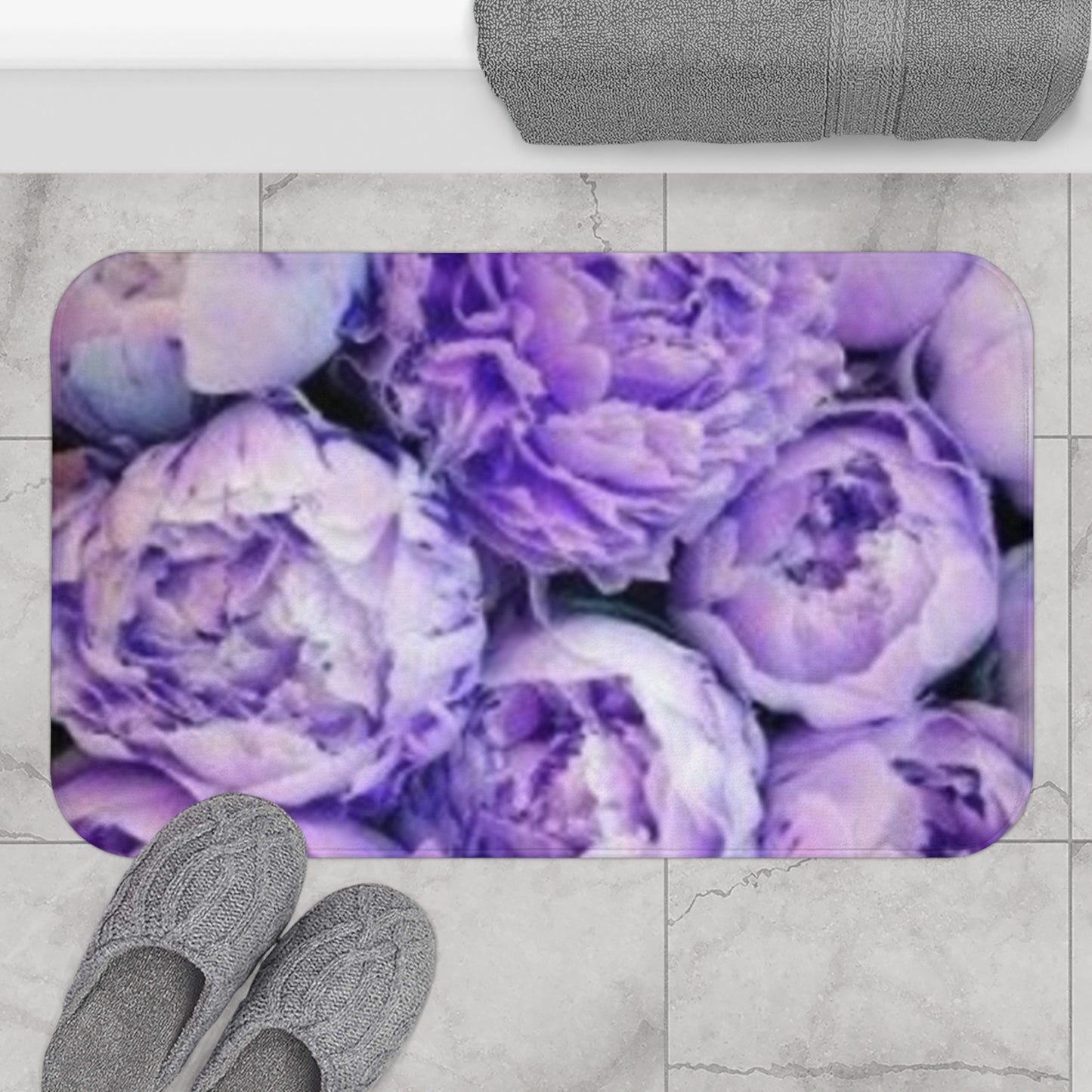 Purple Peony Floral Bath Mat Anti Slipping