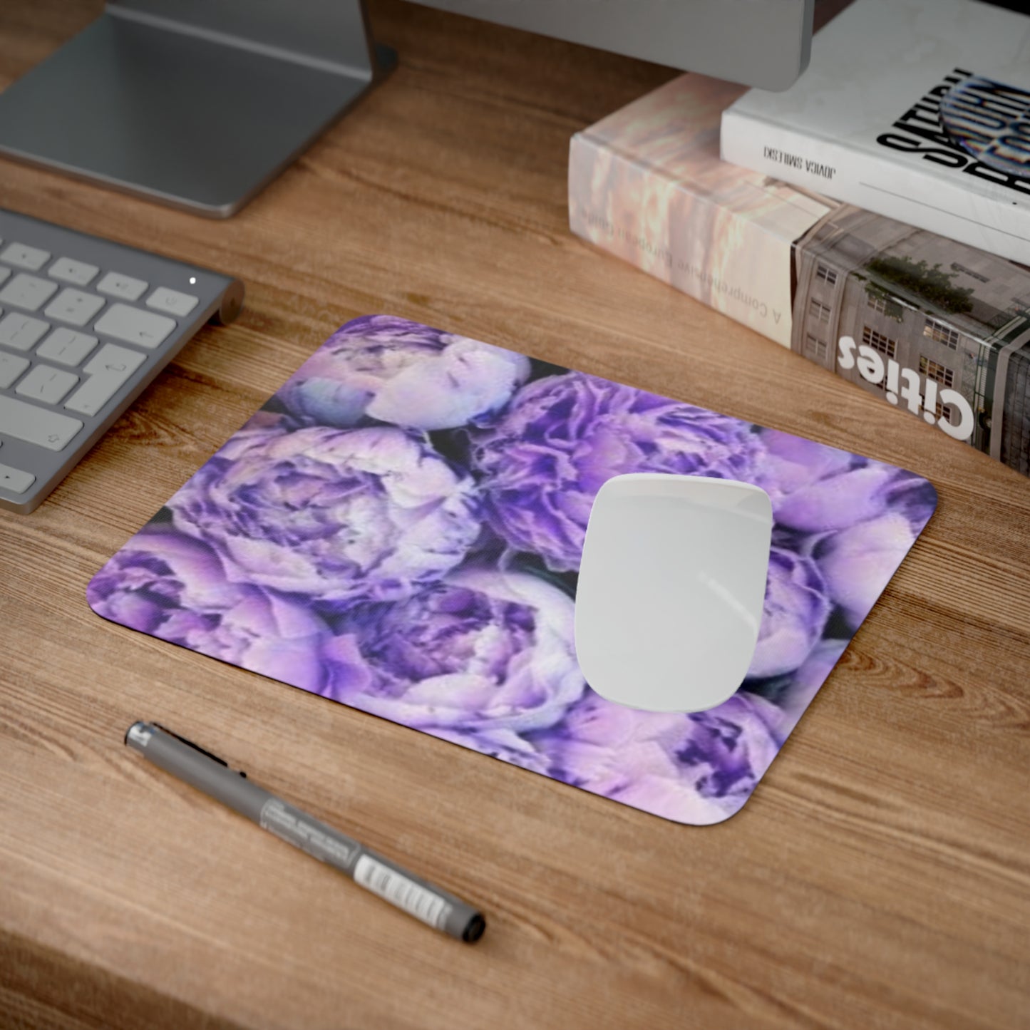 Purple Peony Floral Desk Mouse Pad – Soft Touch Floral Pad for Workspaces