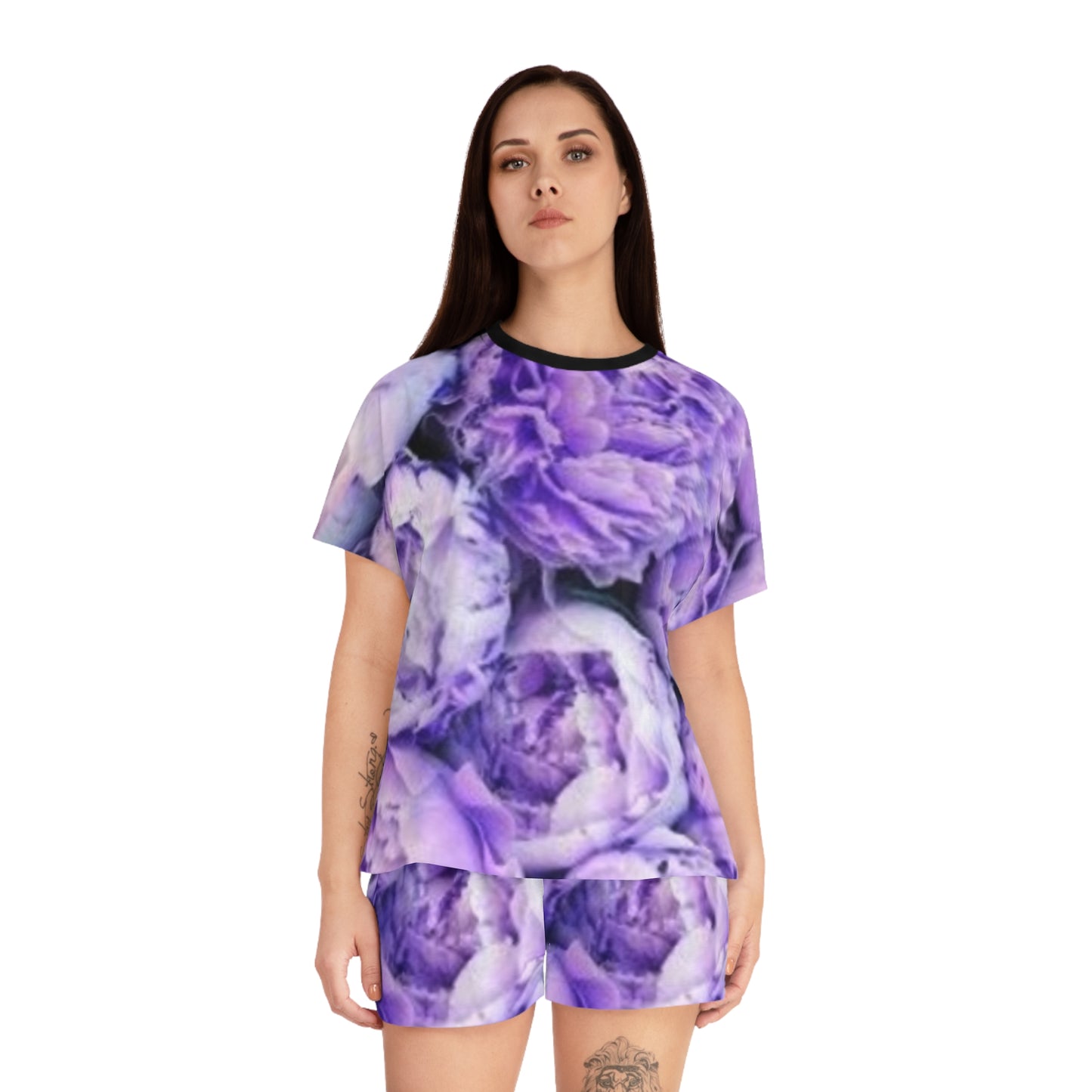 Purple Peony Floral Pajama Set for Women