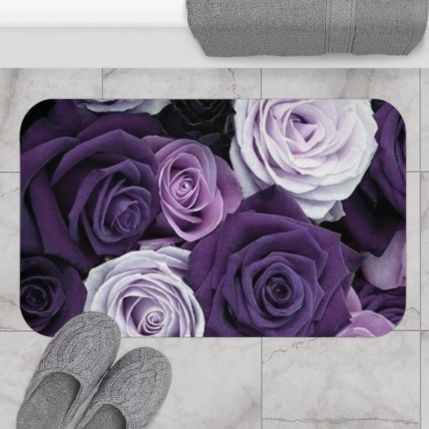 Purple Roses Floral Bath Mat Anti Slipping