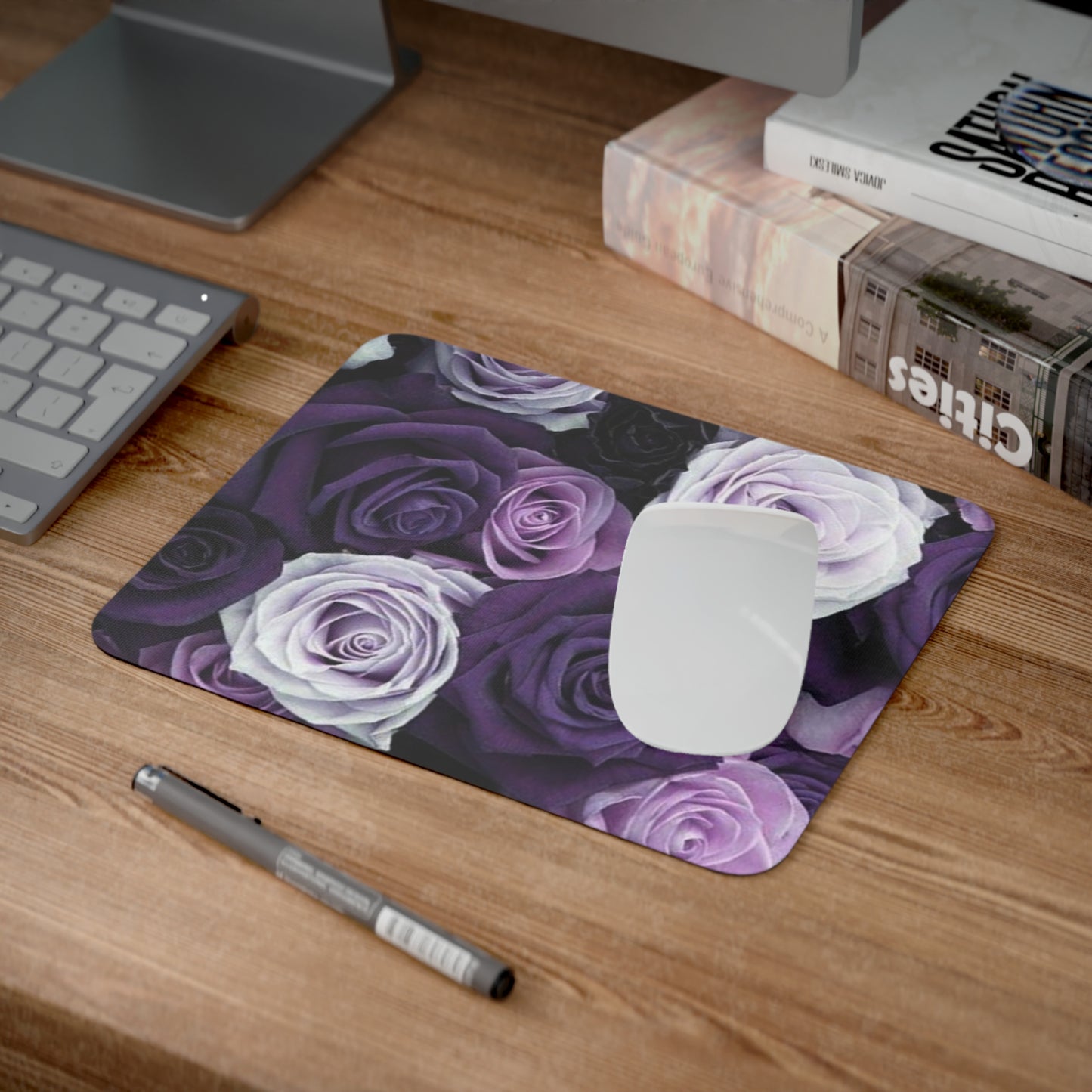 Purple Roses Floral Desk Mouse Pad – Charming Office & Study Table Pad