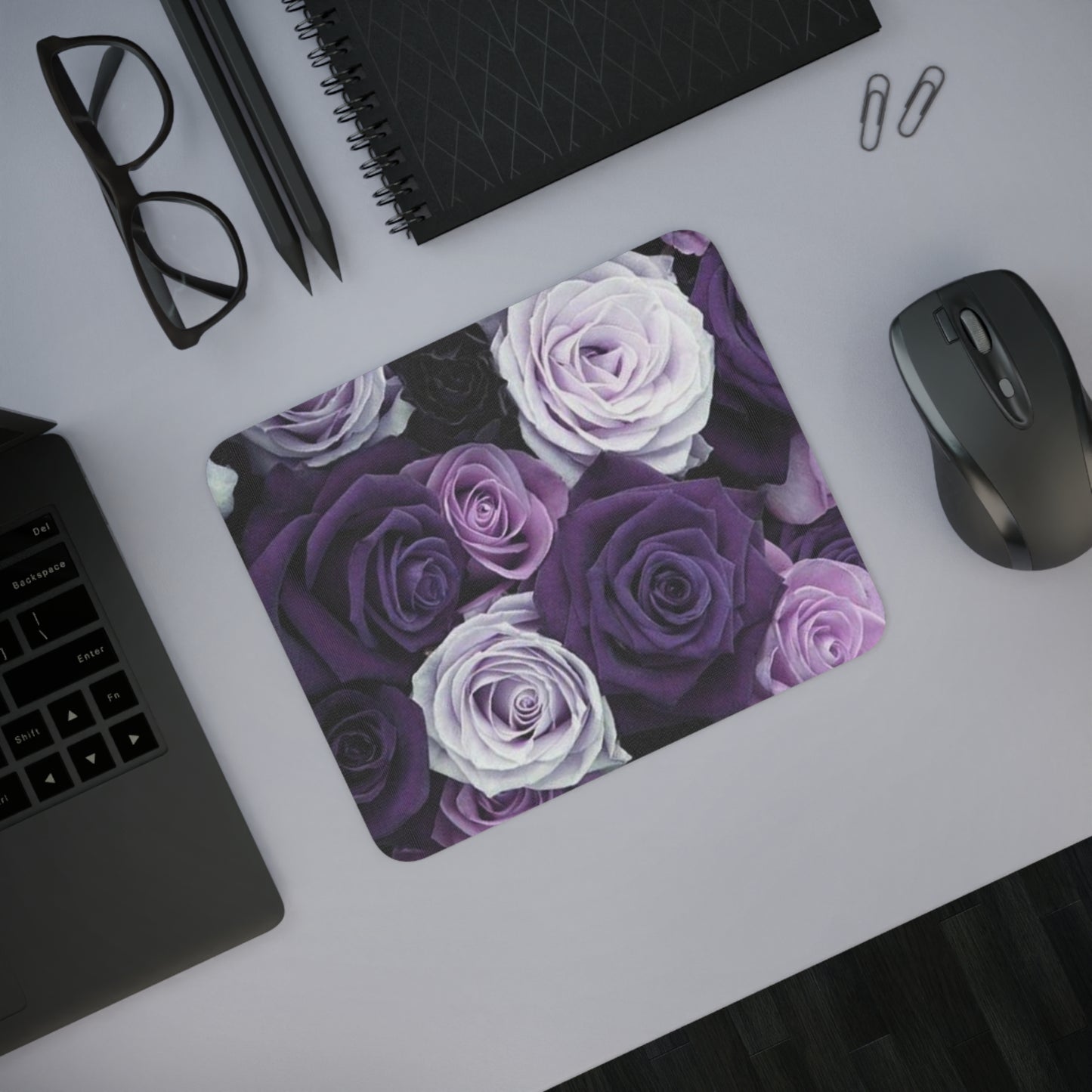 Purple Roses Floral Desk Mouse Pad – Charming Office & Study Table Pad