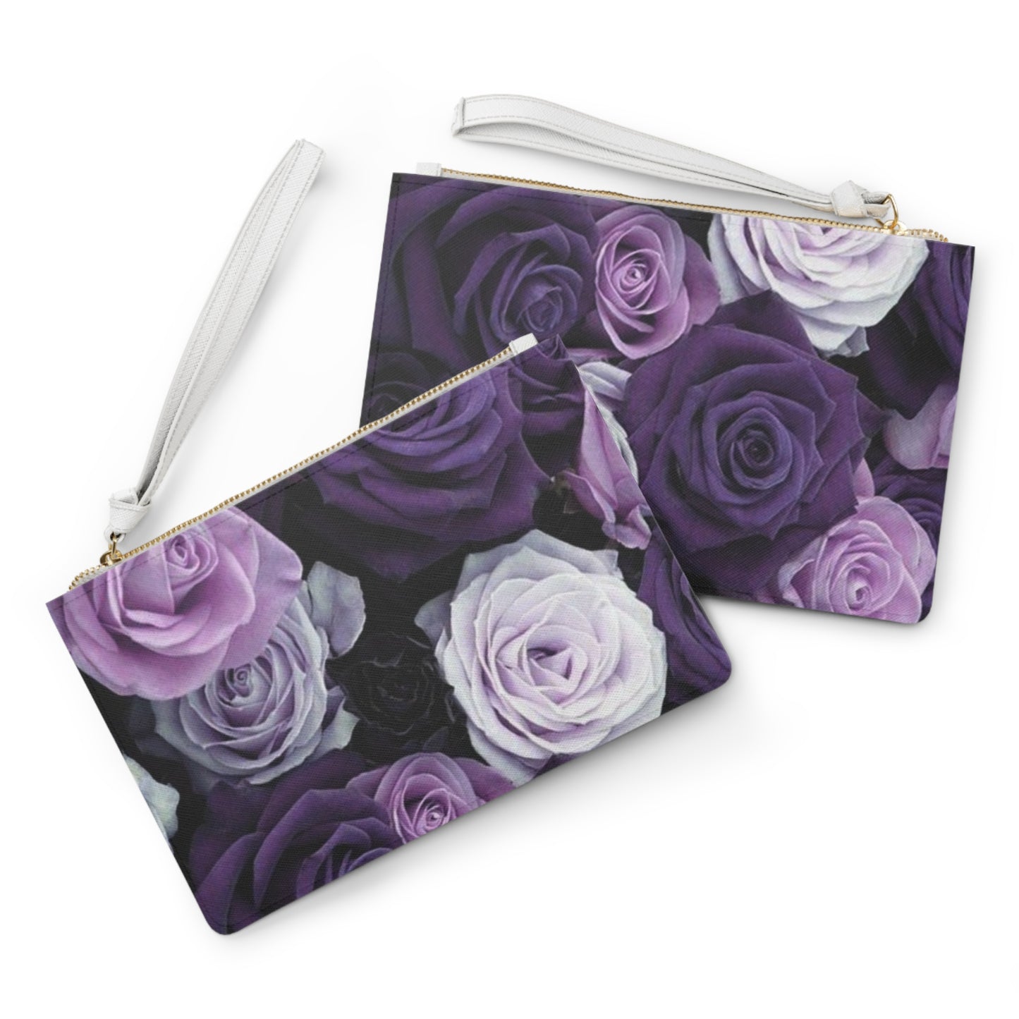 Purple Roses Floral Leather Clutch Bag for Women