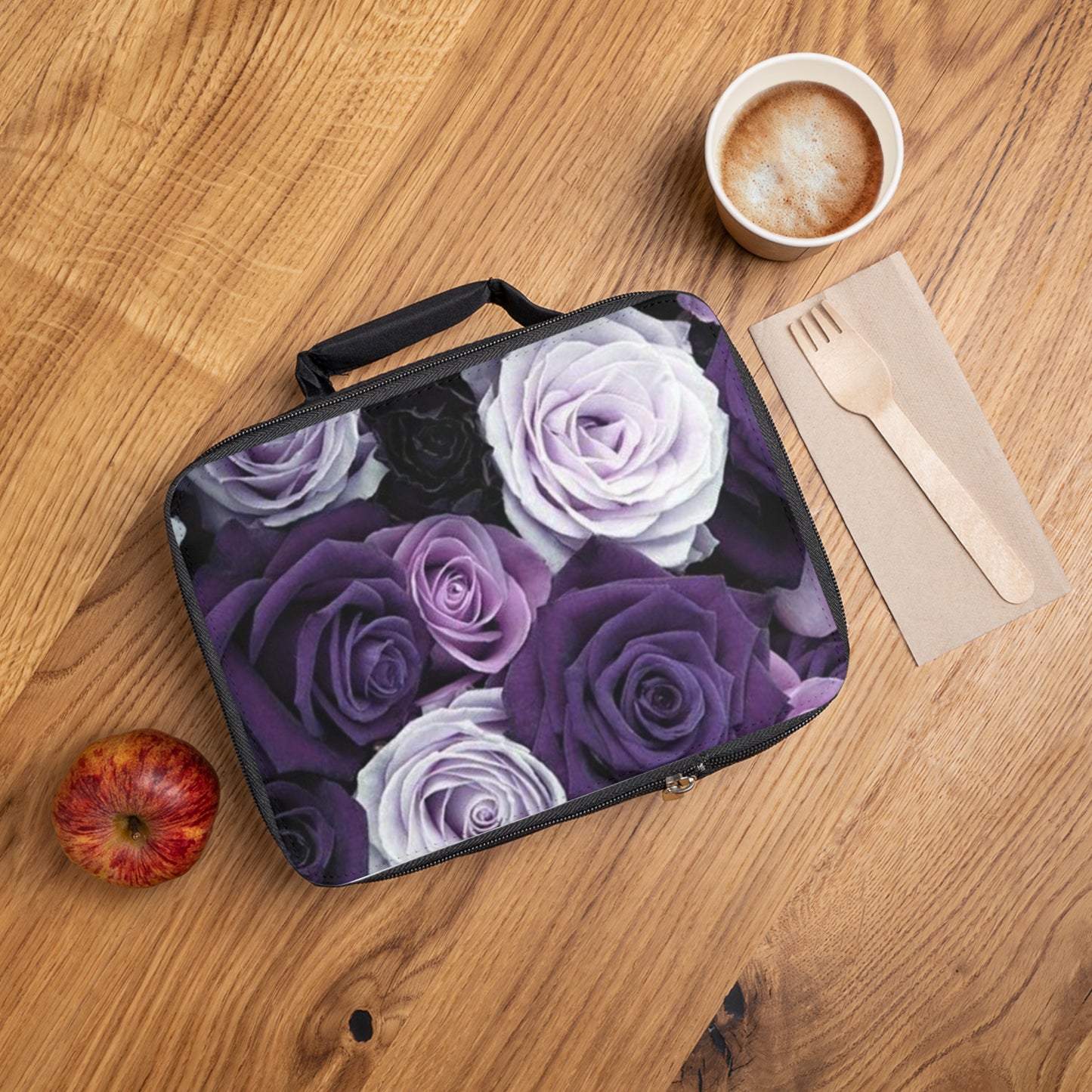 Purple Roses Floral Lunch Bag – Elegant & Handy