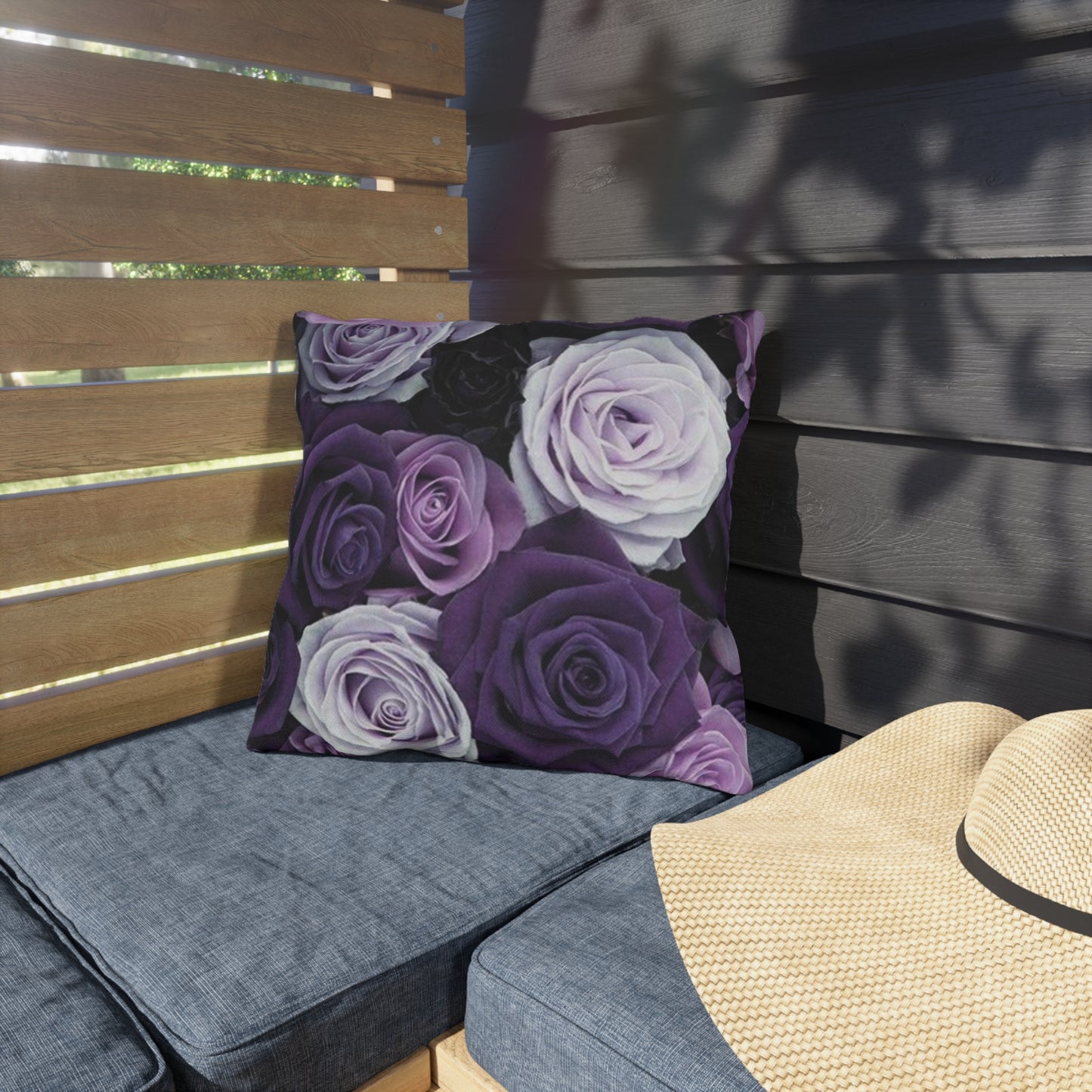 Purple Roses Floral Outdoor Pillow