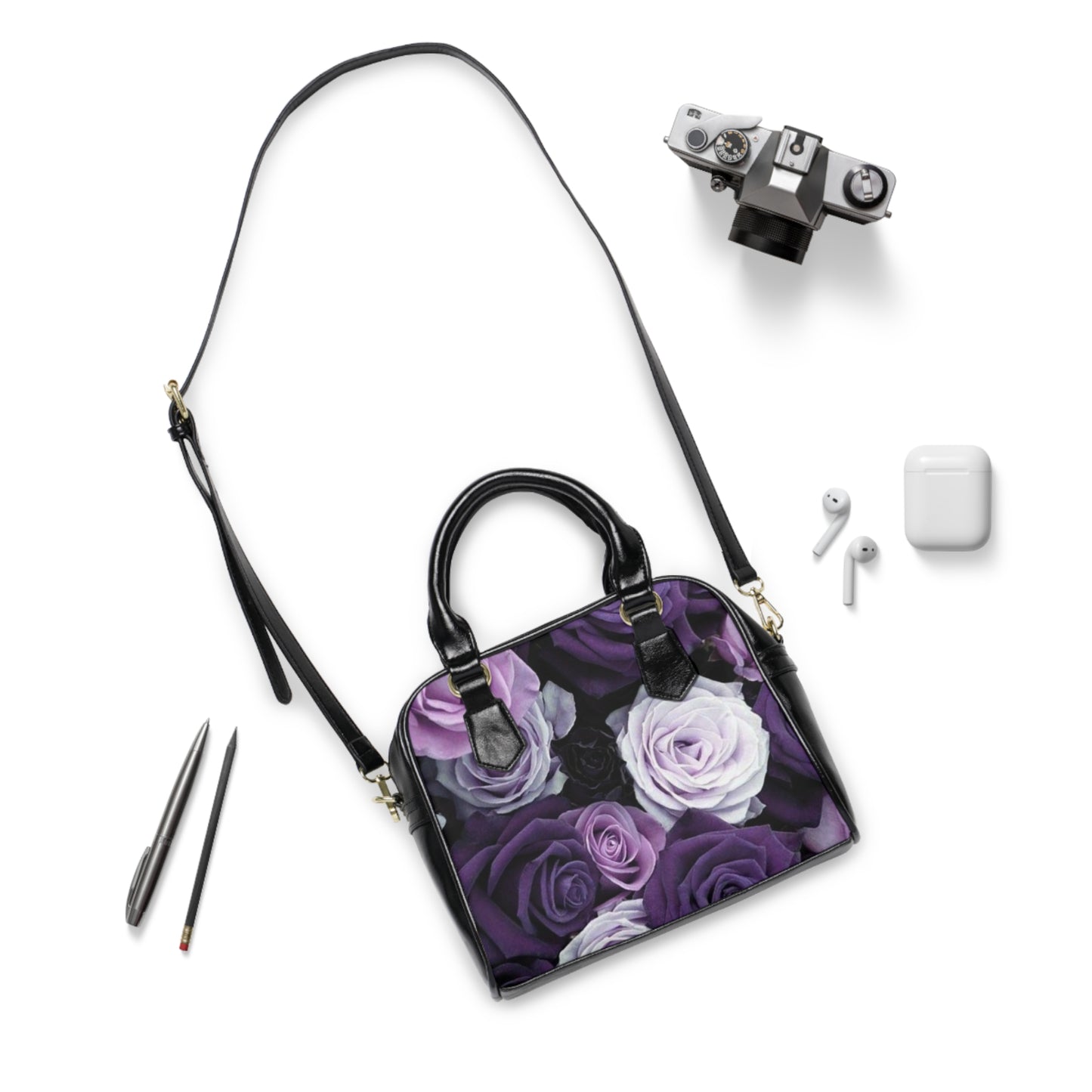 Purple Roses Floral Shoulder Handbag – Romantic & Stylish