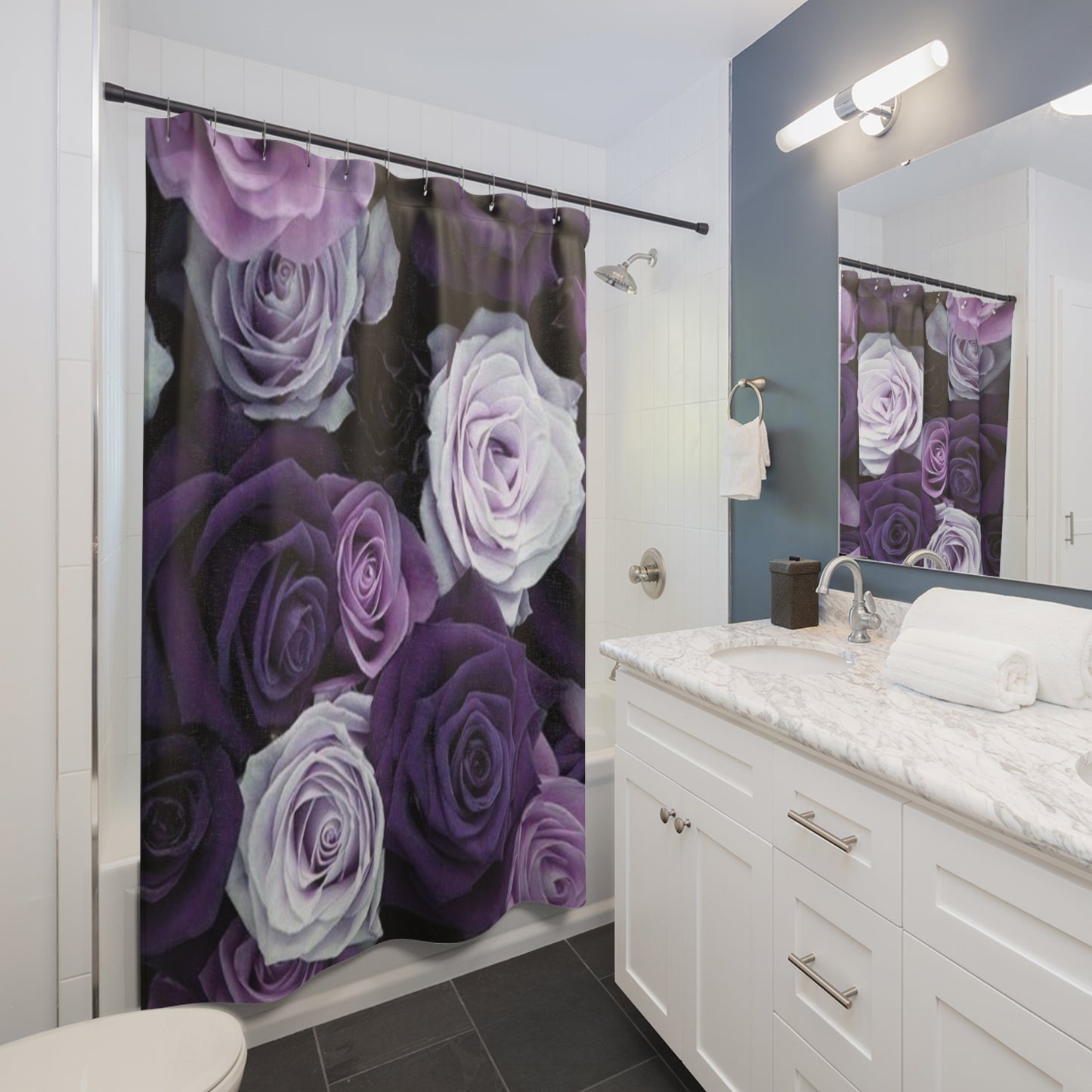 Purple Roses Floral Shower Curtain for Stylish Bathrooms