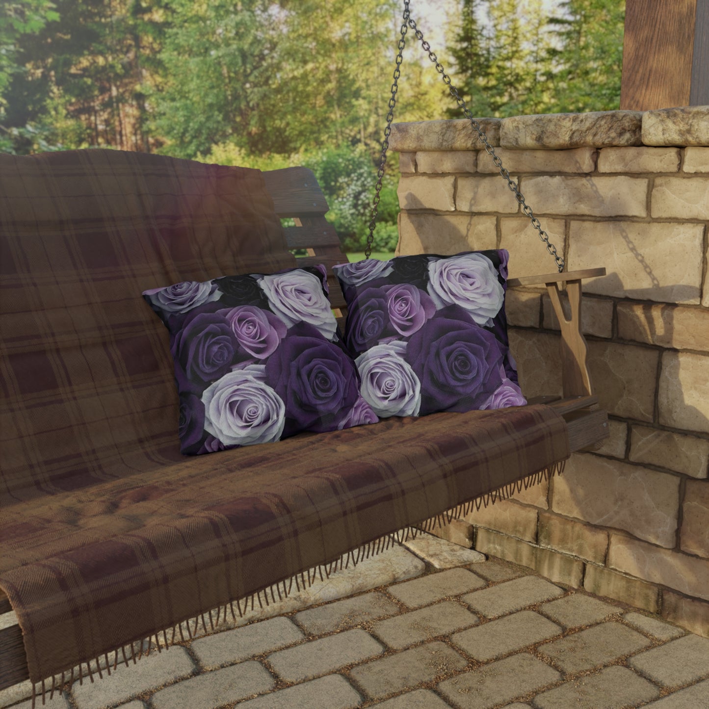 Purple Roses Floral Outdoor Pillow