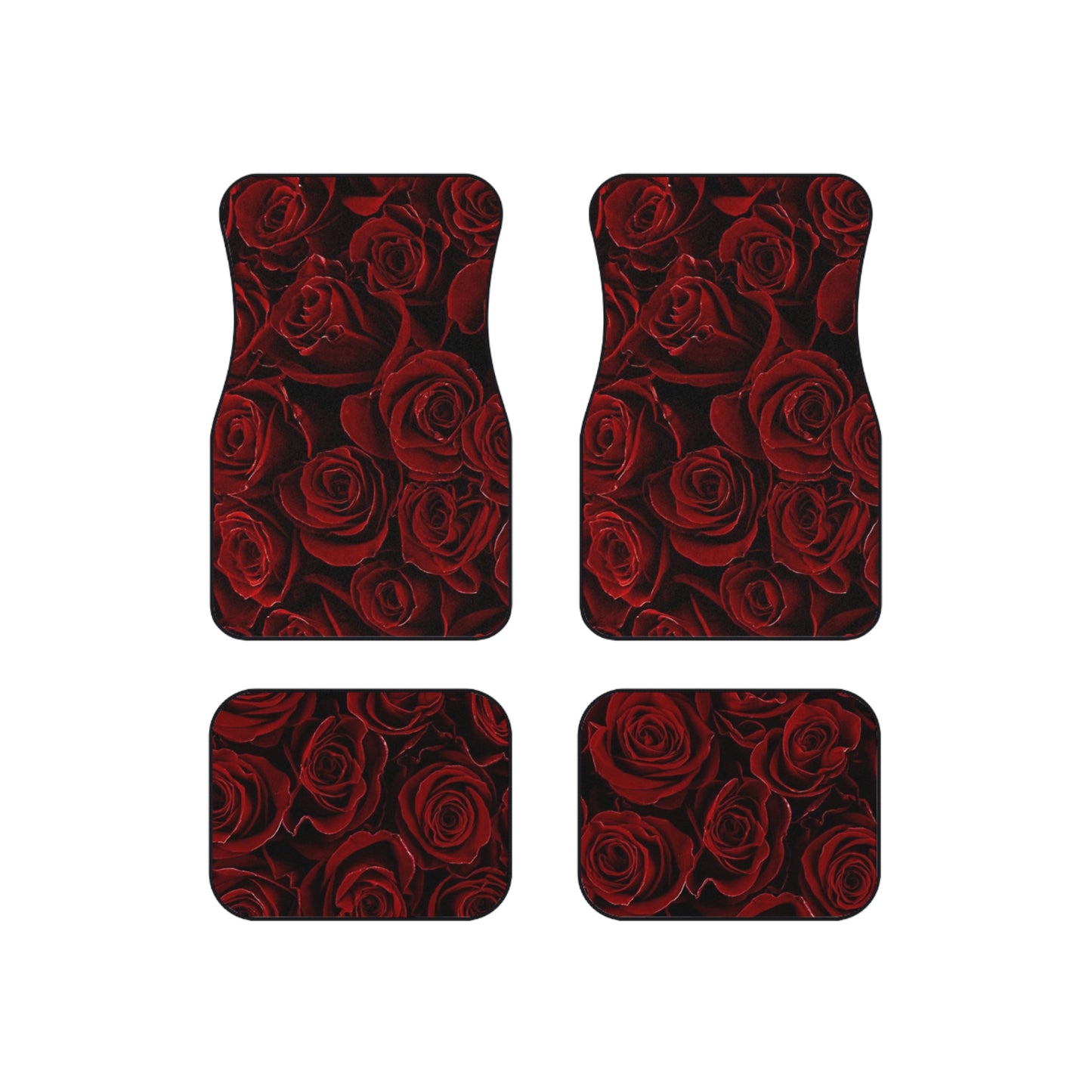 Red Roses Floral Car Mats – Set of 4 Non-Slip Car Mats