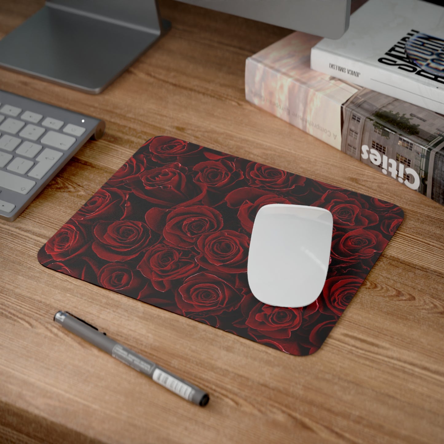 Red Roses Floral Desk Mouse Pad – Elegant & Functional Desk Accessory