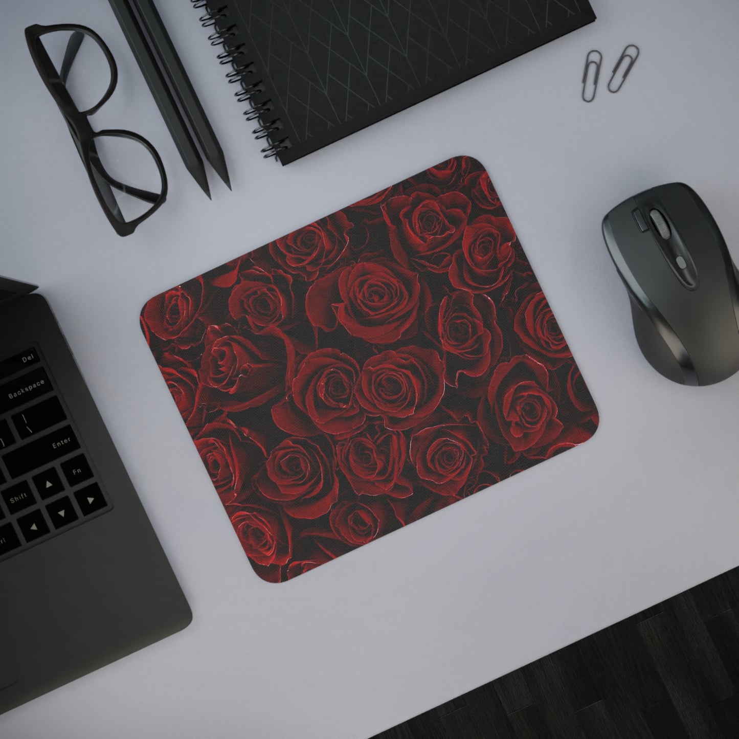 Red Roses Floral Desk Mouse Pad – Elegant & Functional Desk Accessory