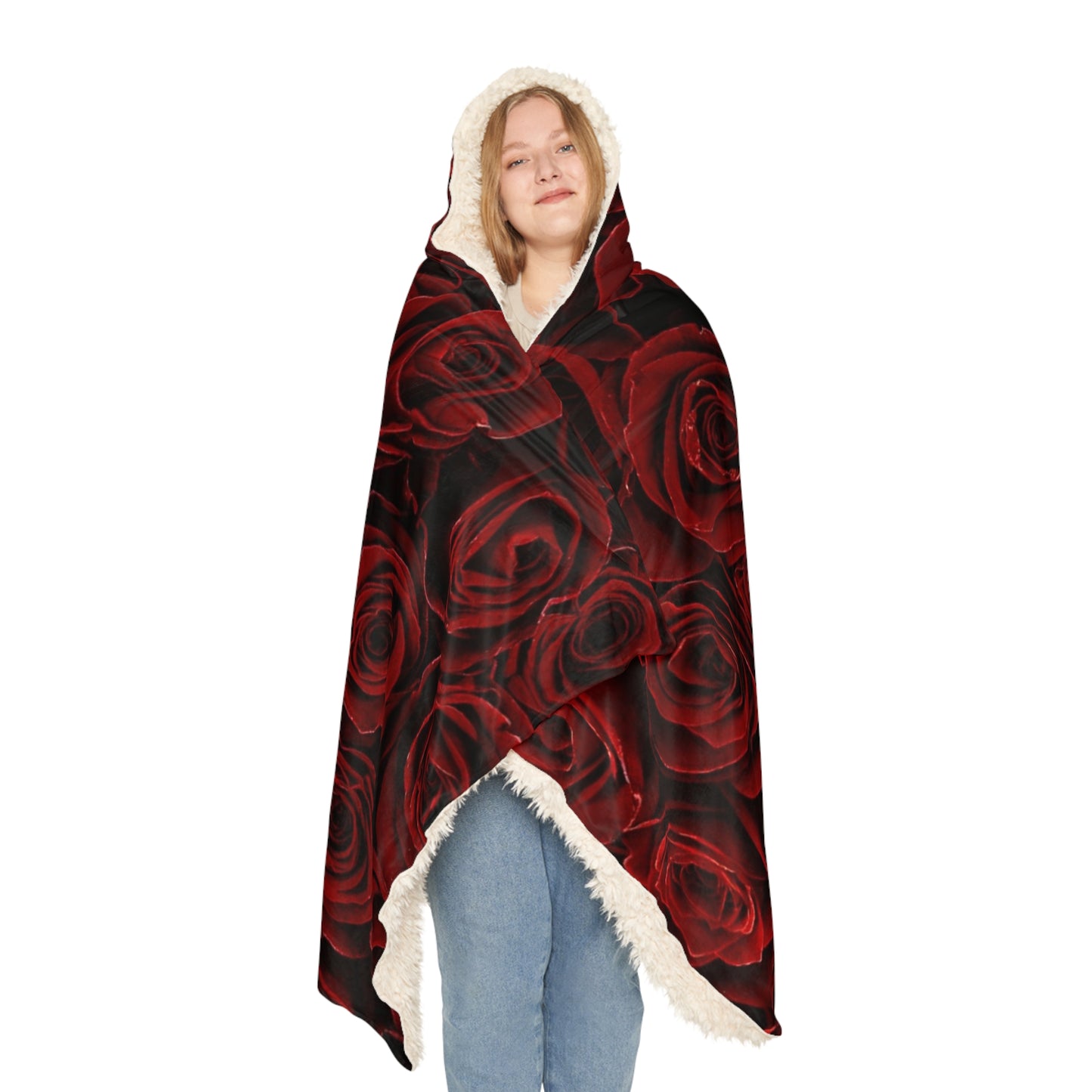 Red Roses Floral Hooded Blanket – Romantic Cozy Favorite