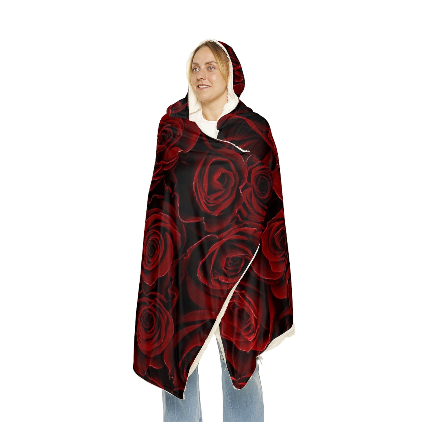 Red Roses Floral Hooded Blanket – Romantic Cozy Favorite