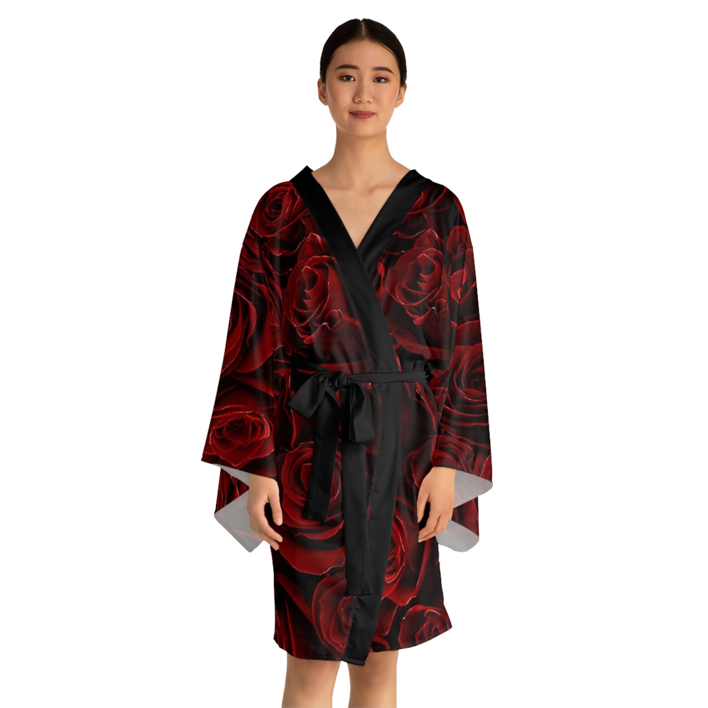 Red Roses Floral Japanese Style Kimono Robe