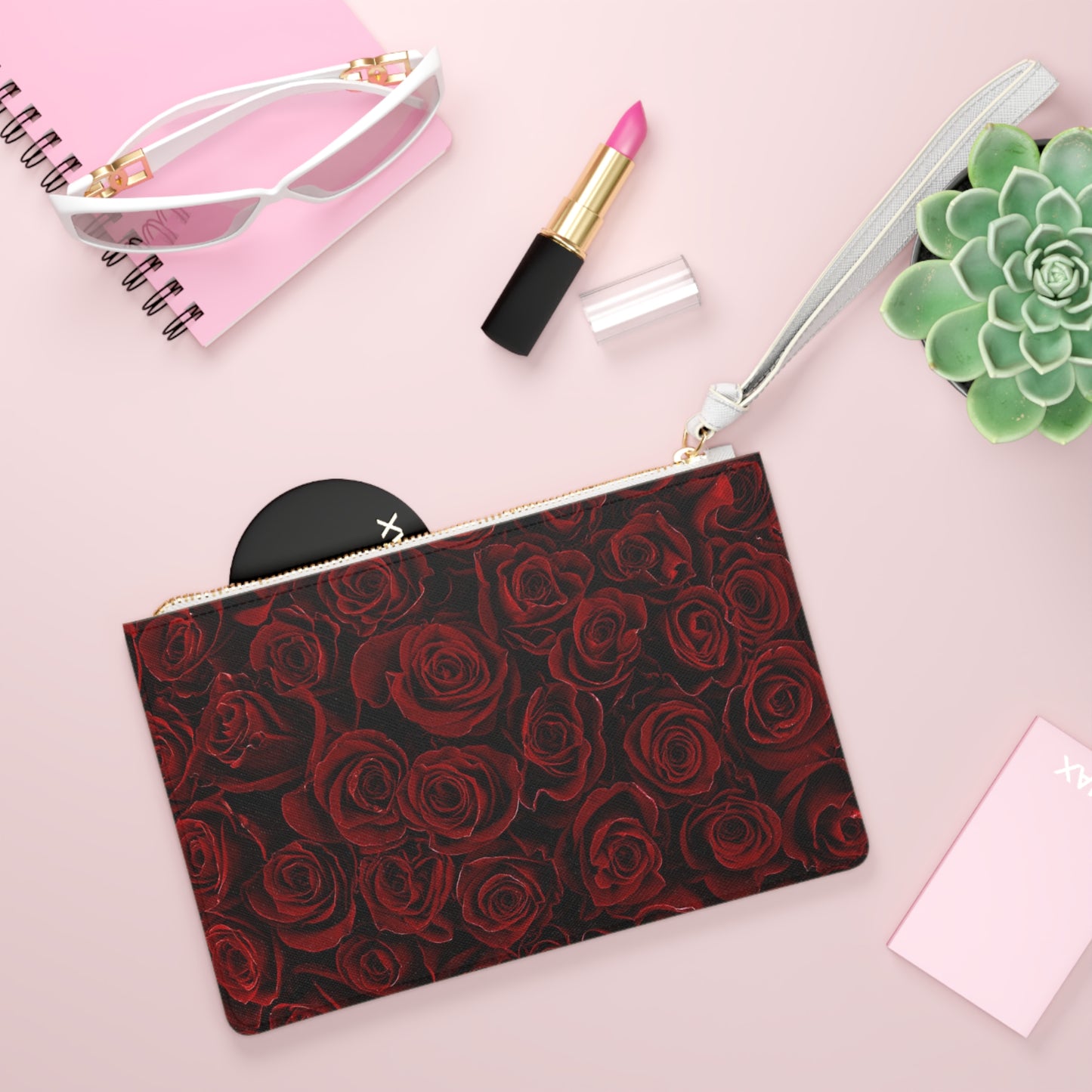 Red Roses Floral Leather Clutch Bag for Women