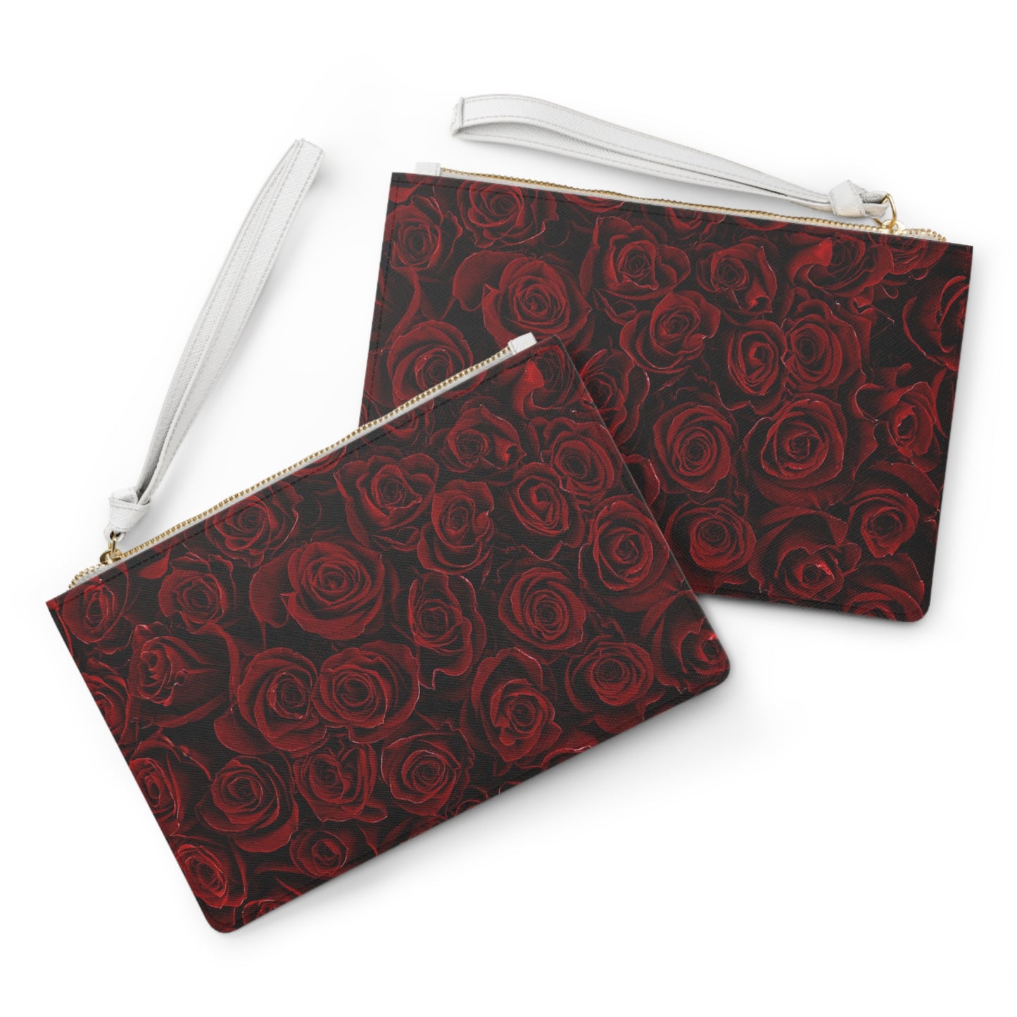 Red Roses Floral Leather Clutch Bag for Women